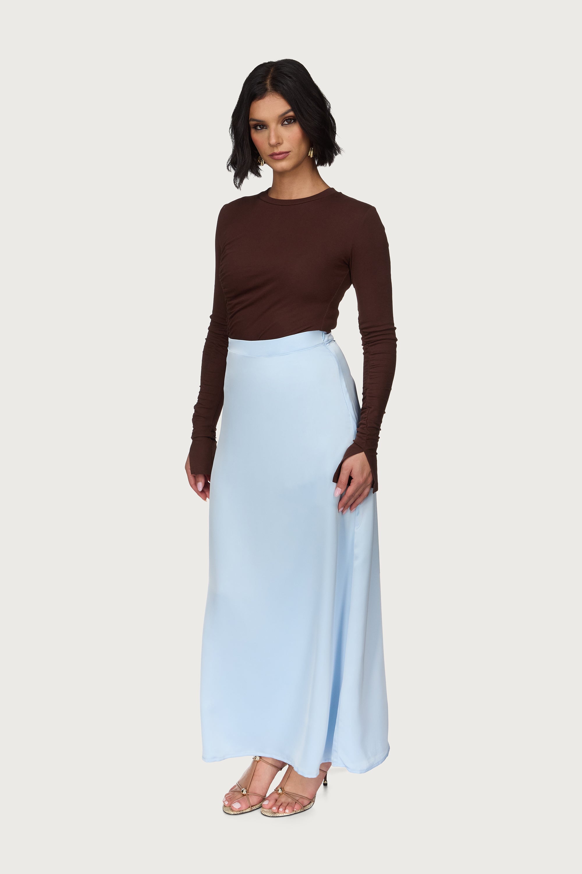 Tencel Silk A-Line Maxi Skirt - Pastel Blue Abayas Veiled