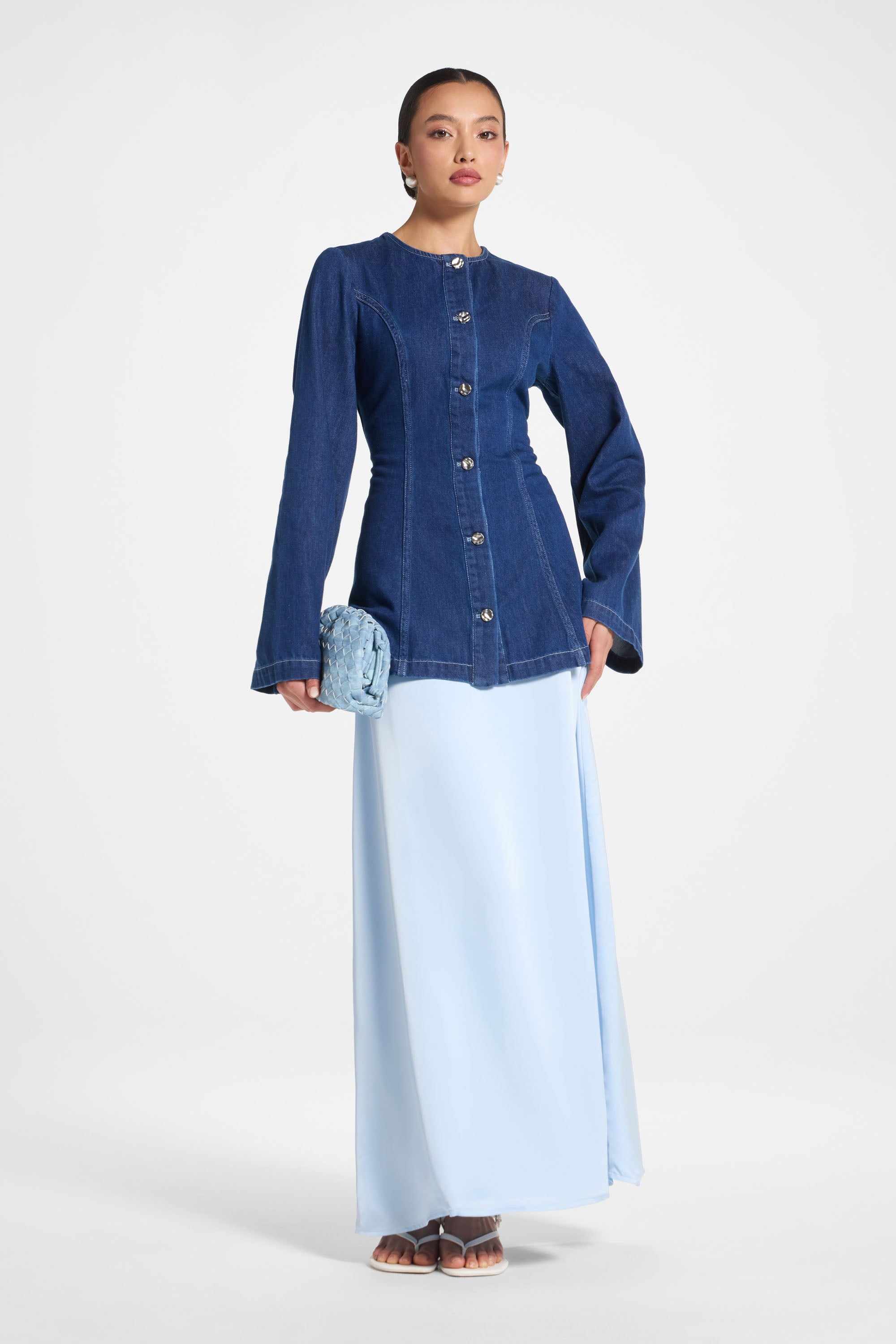 Tencel Silk A-Line Maxi Skirt - Pastel Blue Abayas Veiled