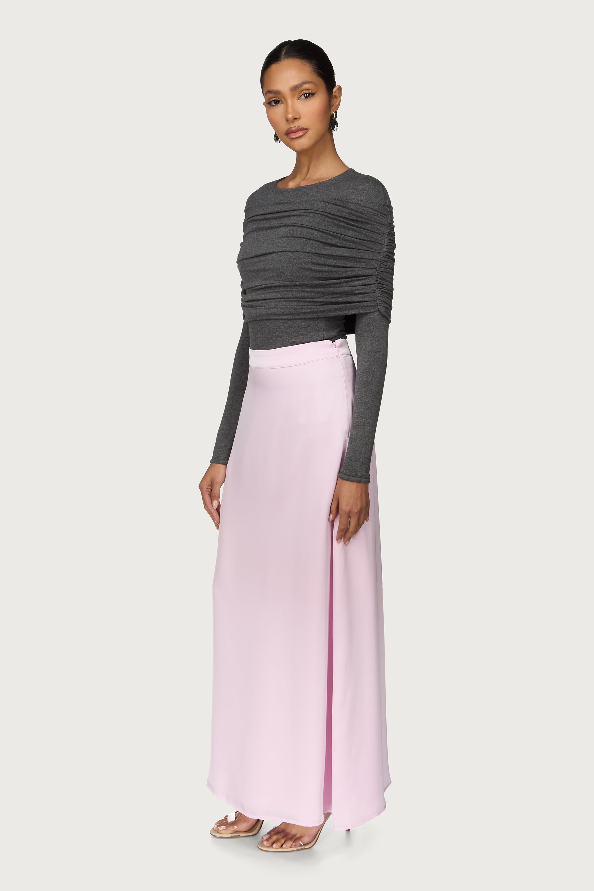 Tencel Silk A-Line Maxi Skirt - Pink Abayas Veiled