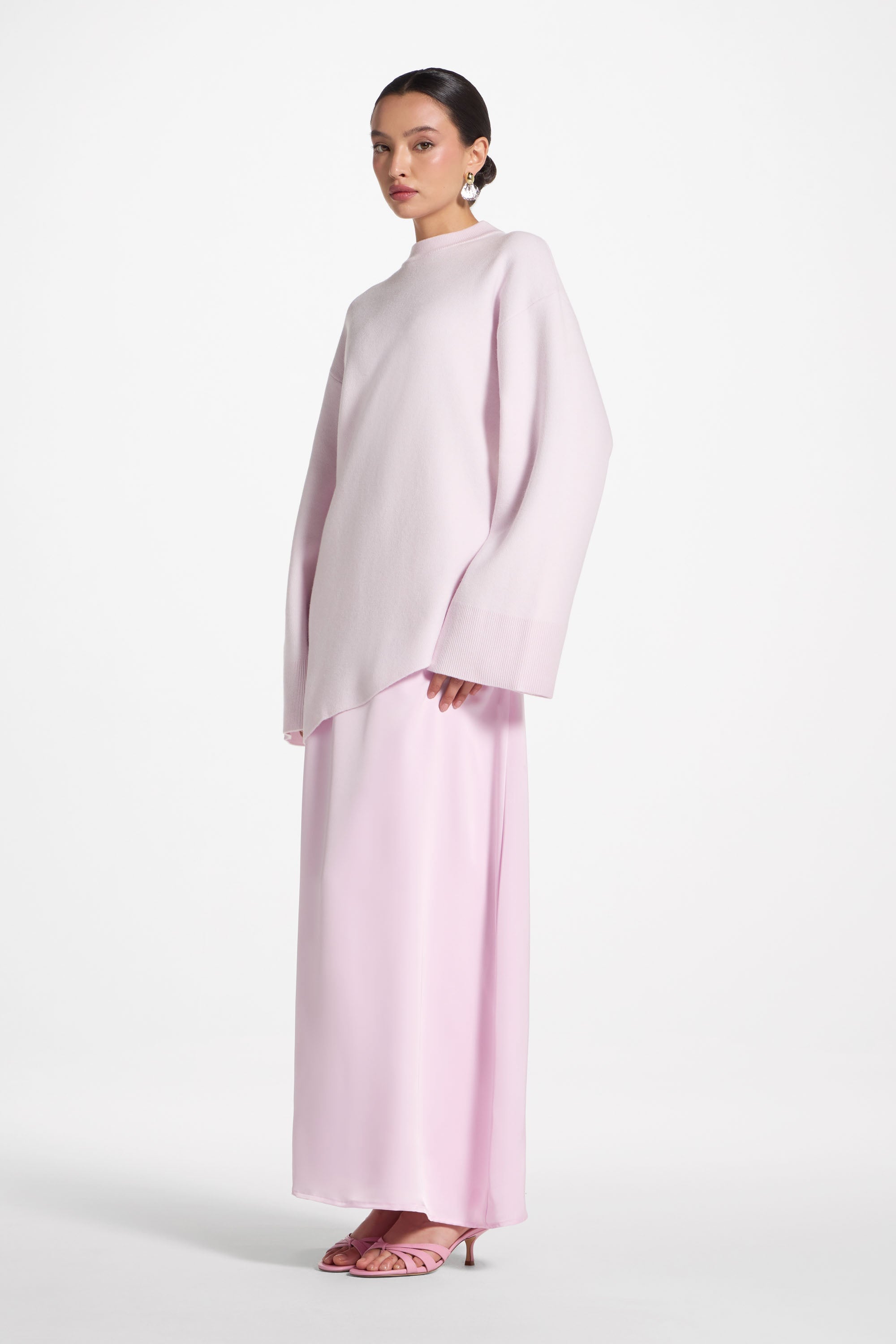 Tencel Silk A-Line Maxi Skirt - Pink Abayas Veiled