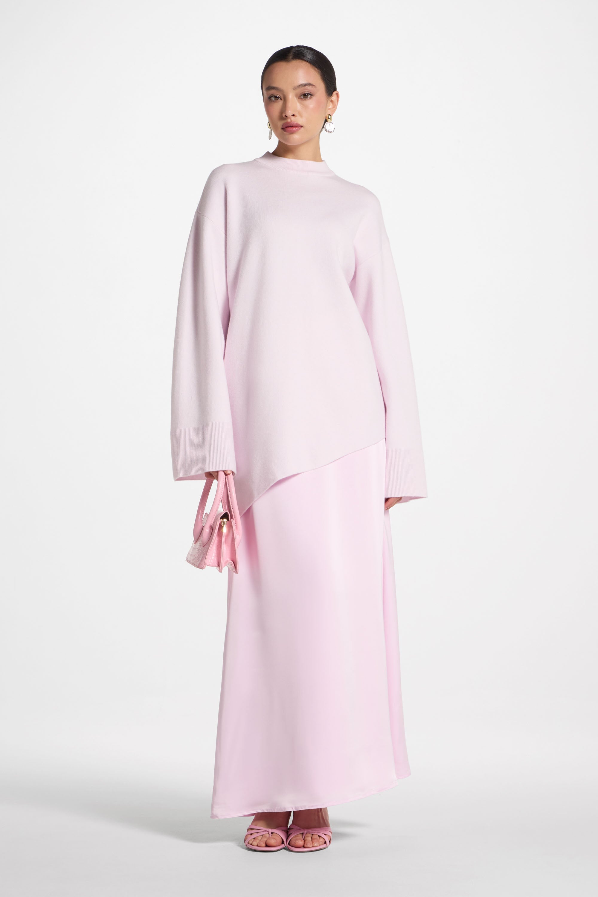 Tencel Silk A-Line Maxi Skirt - Pink Abayas Veiled