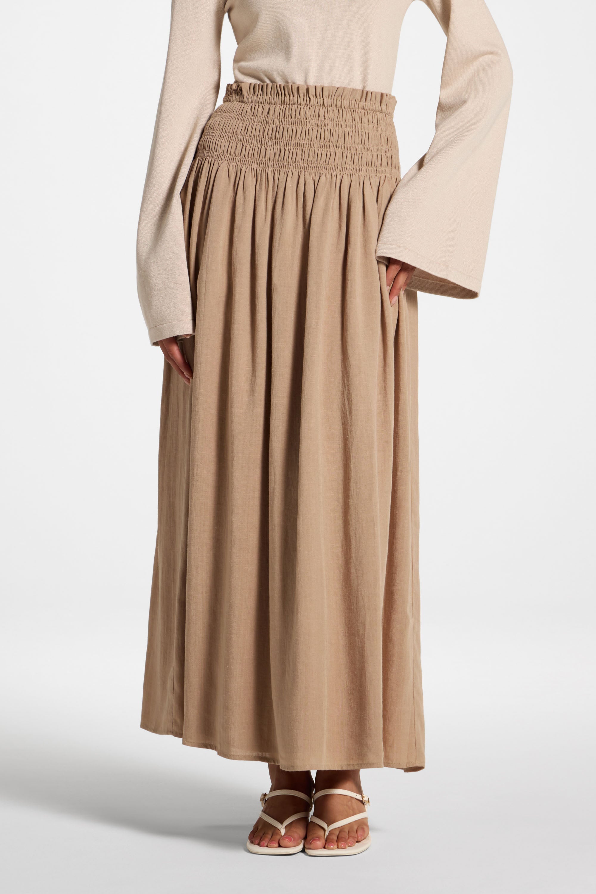 Tencel Smocked Skirt - Almond Skirt Veiled