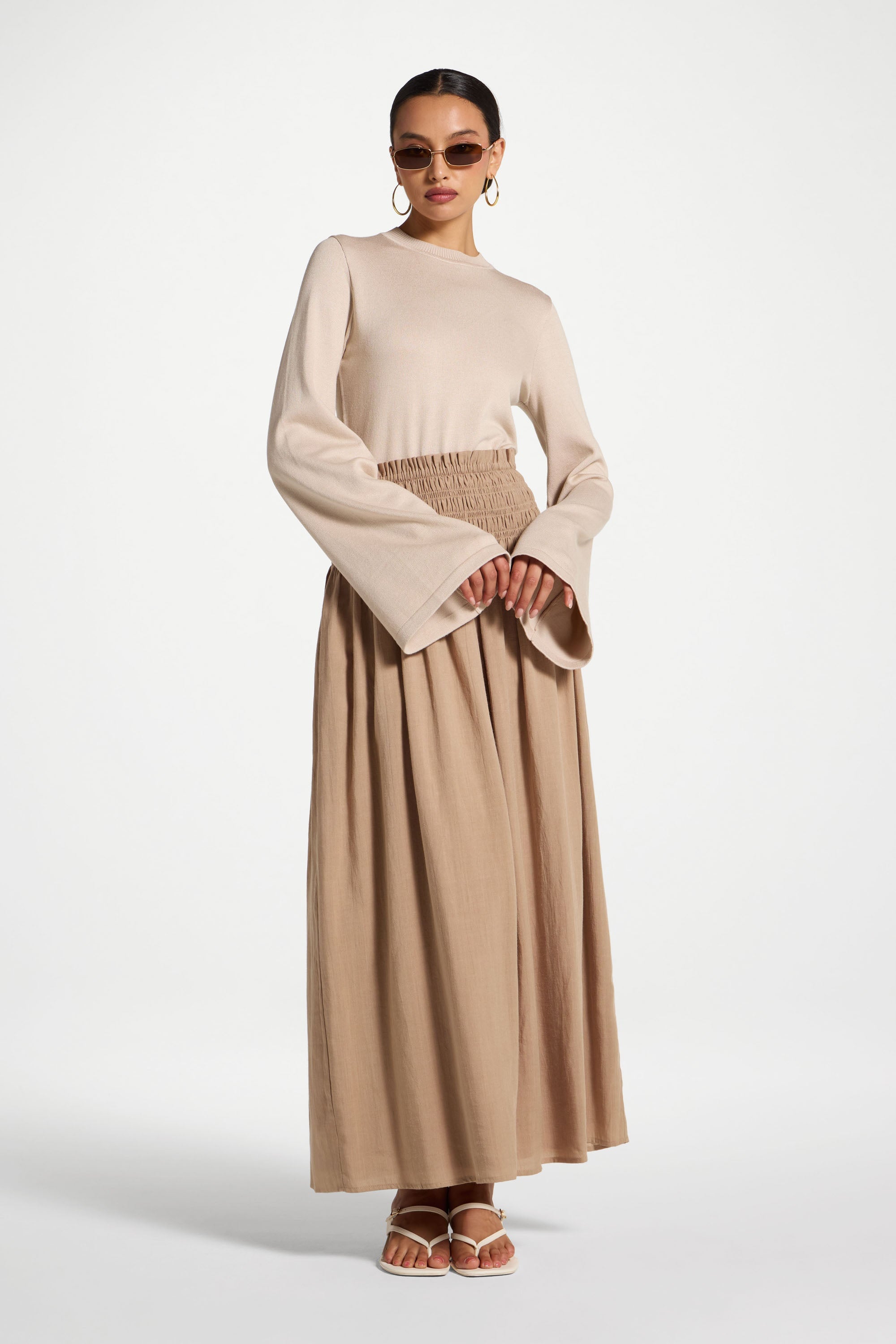 Tencel Smocked Skirt - Almond Skirt Veiled