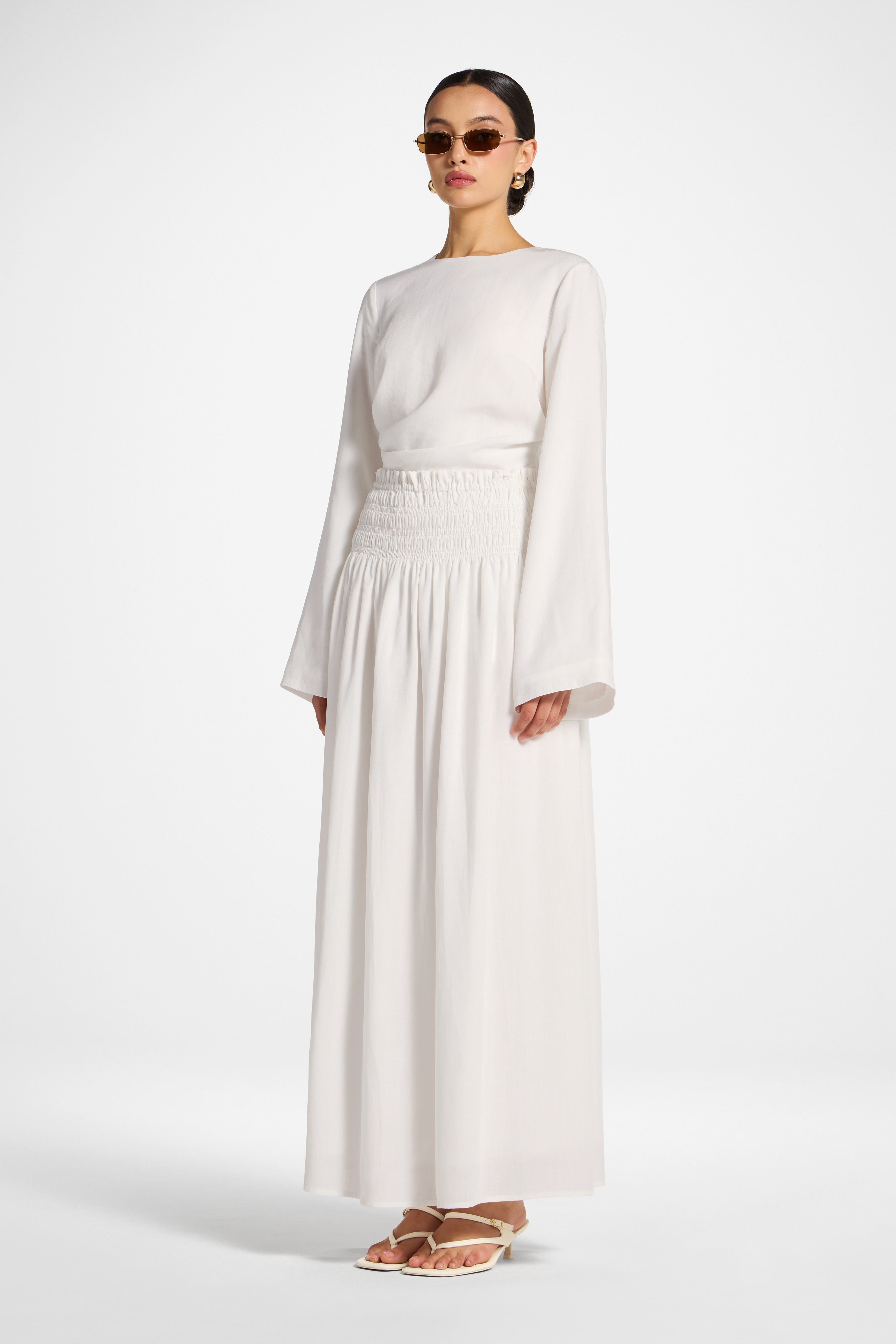 Tencel Smocked Skirt - White Abayas Veiled
