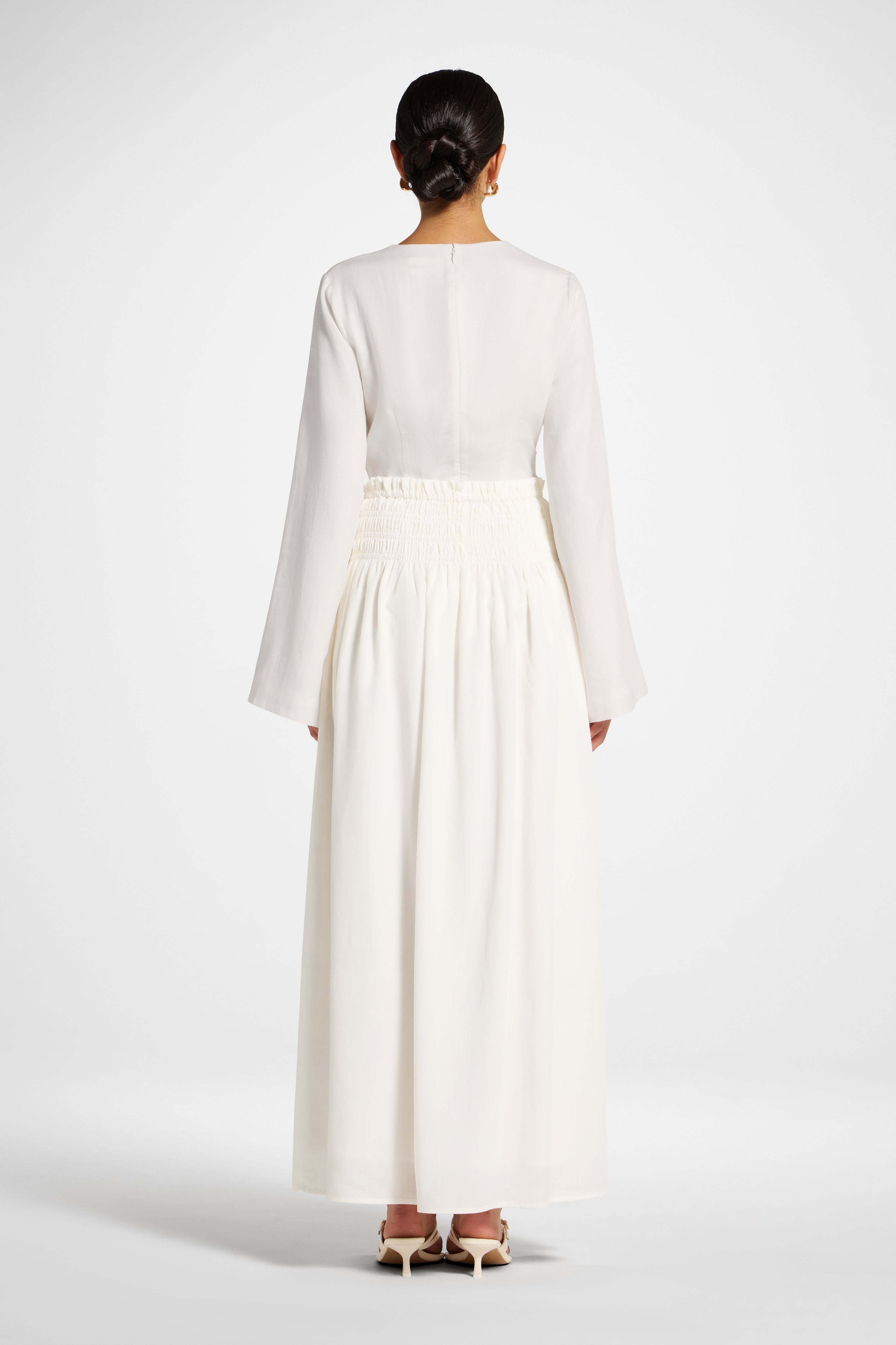 Tencel Smocked Skirt - White Abayas Veiled