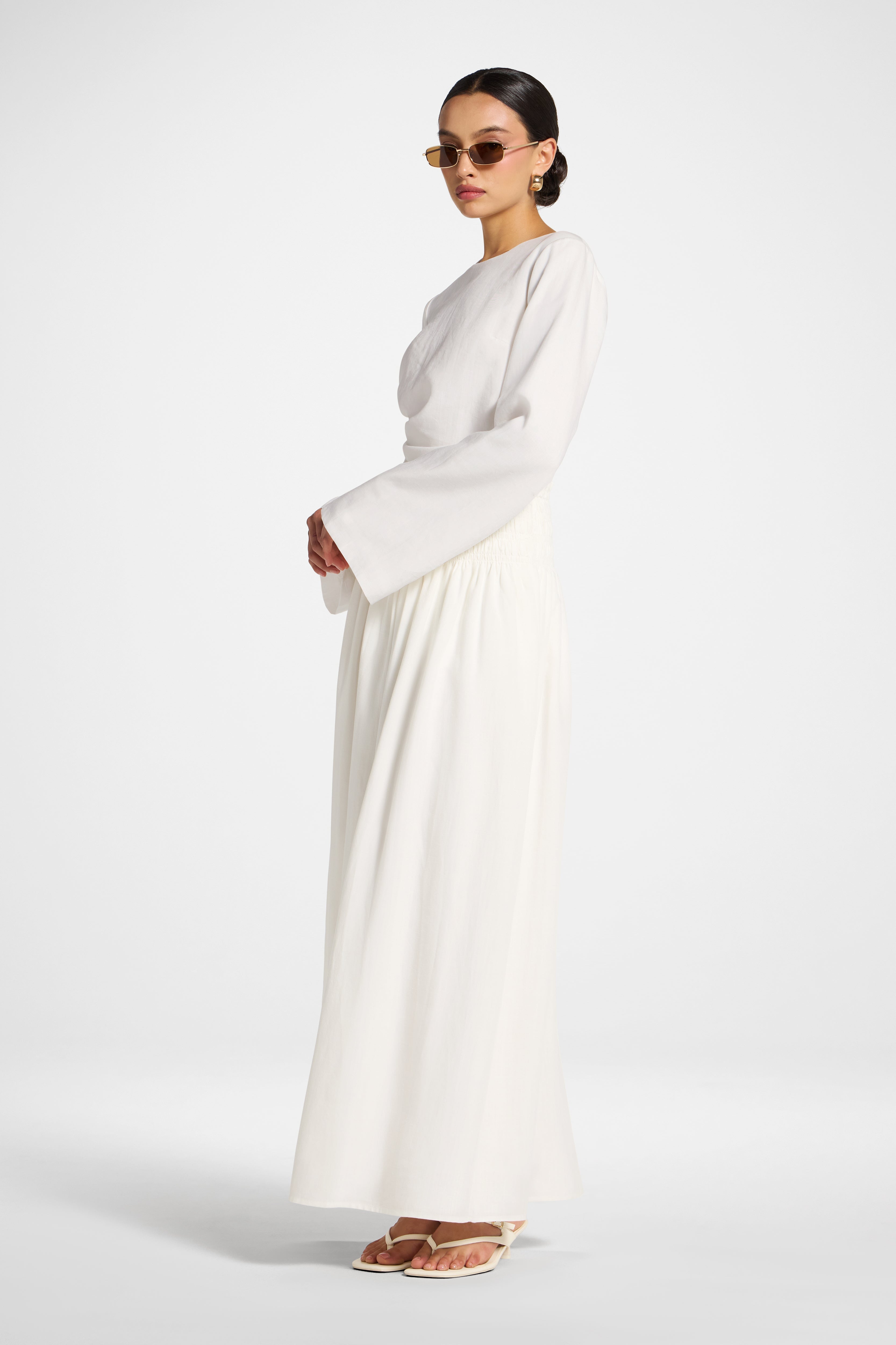Tencel Smocked Skirt - White Abayas Veiled