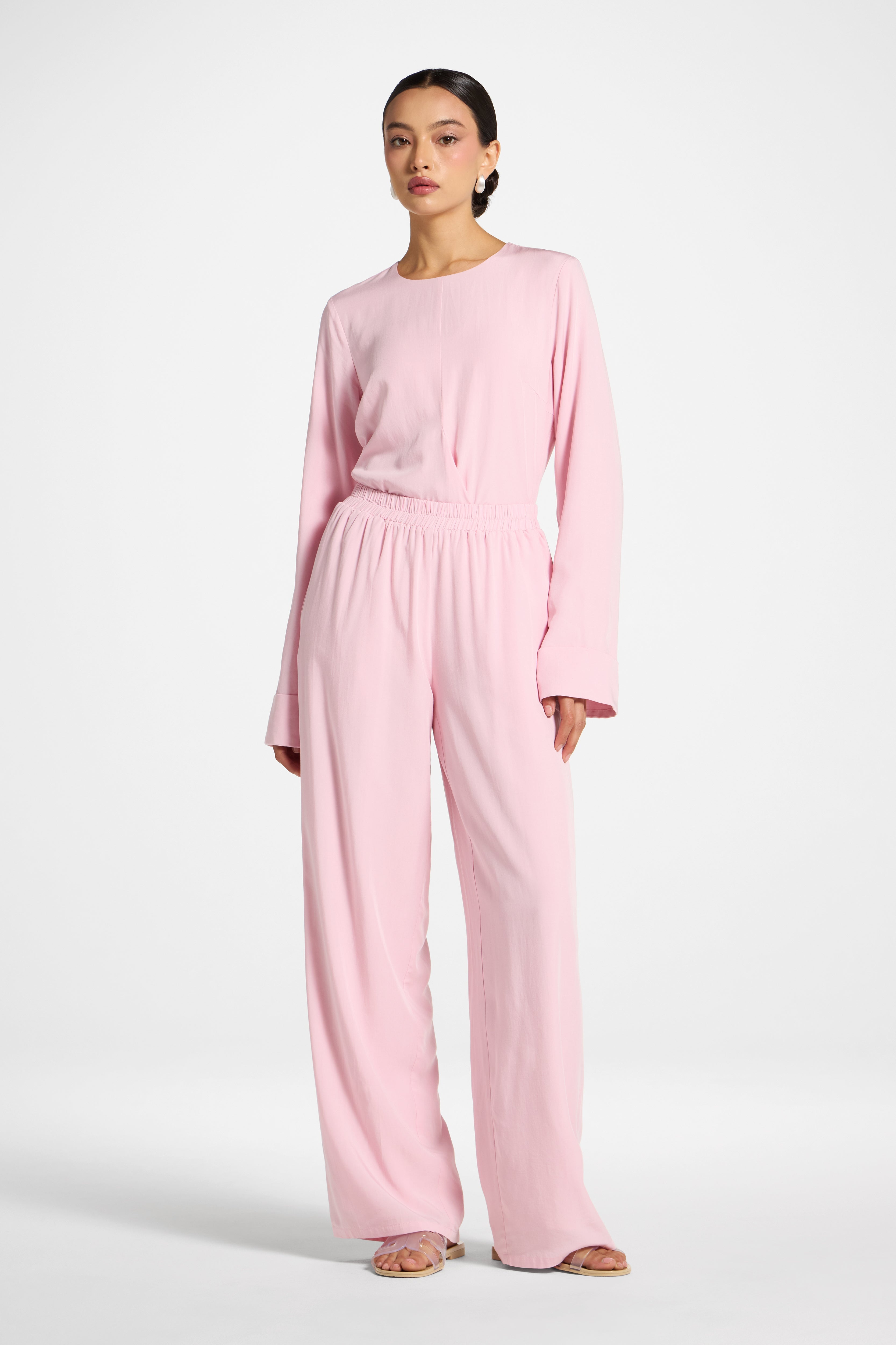 Tencel Wide Leg Pants - Baby Pink Abayas Veiled
