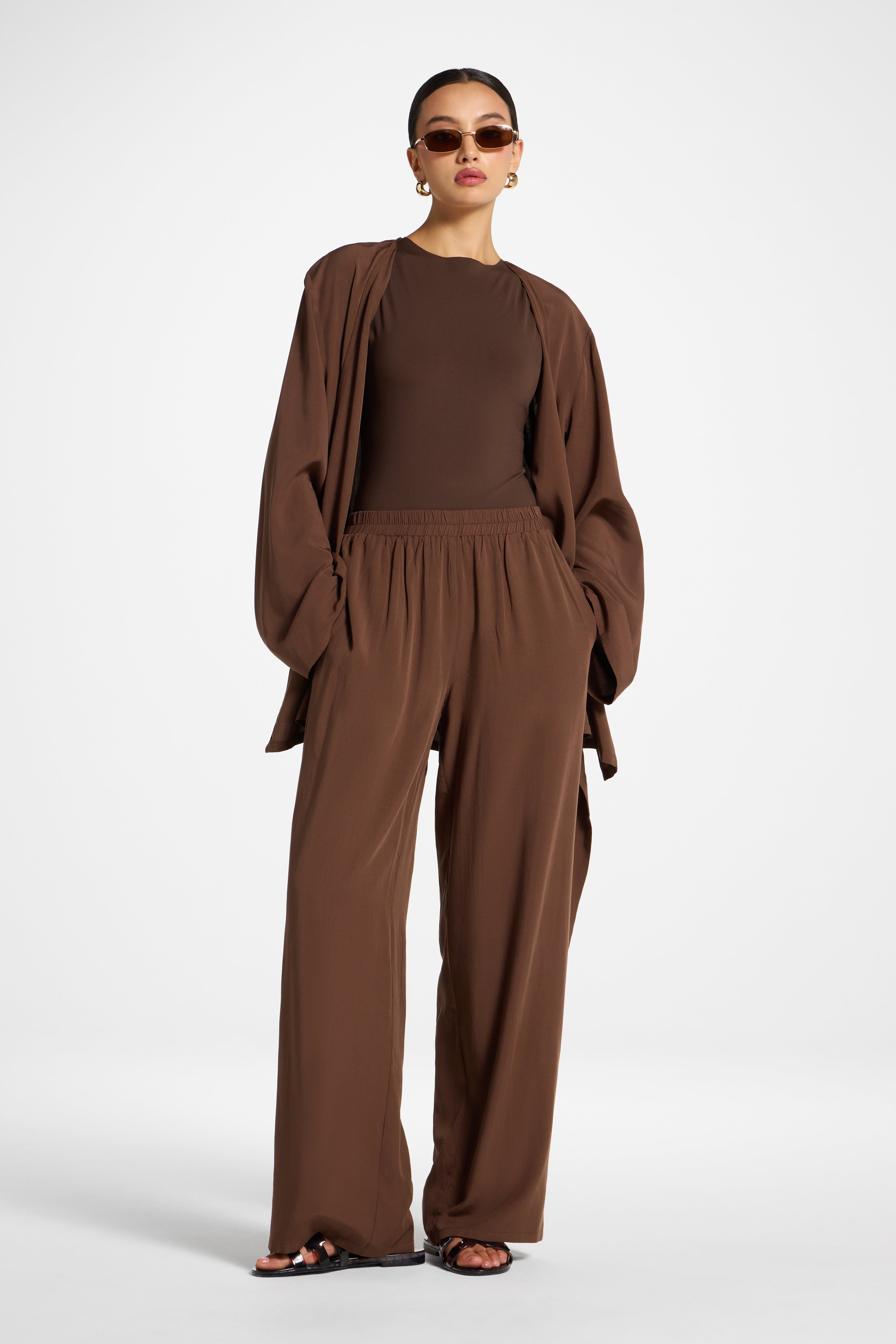 Tencel Wide Leg Pants - Espresso Abayas Veiled