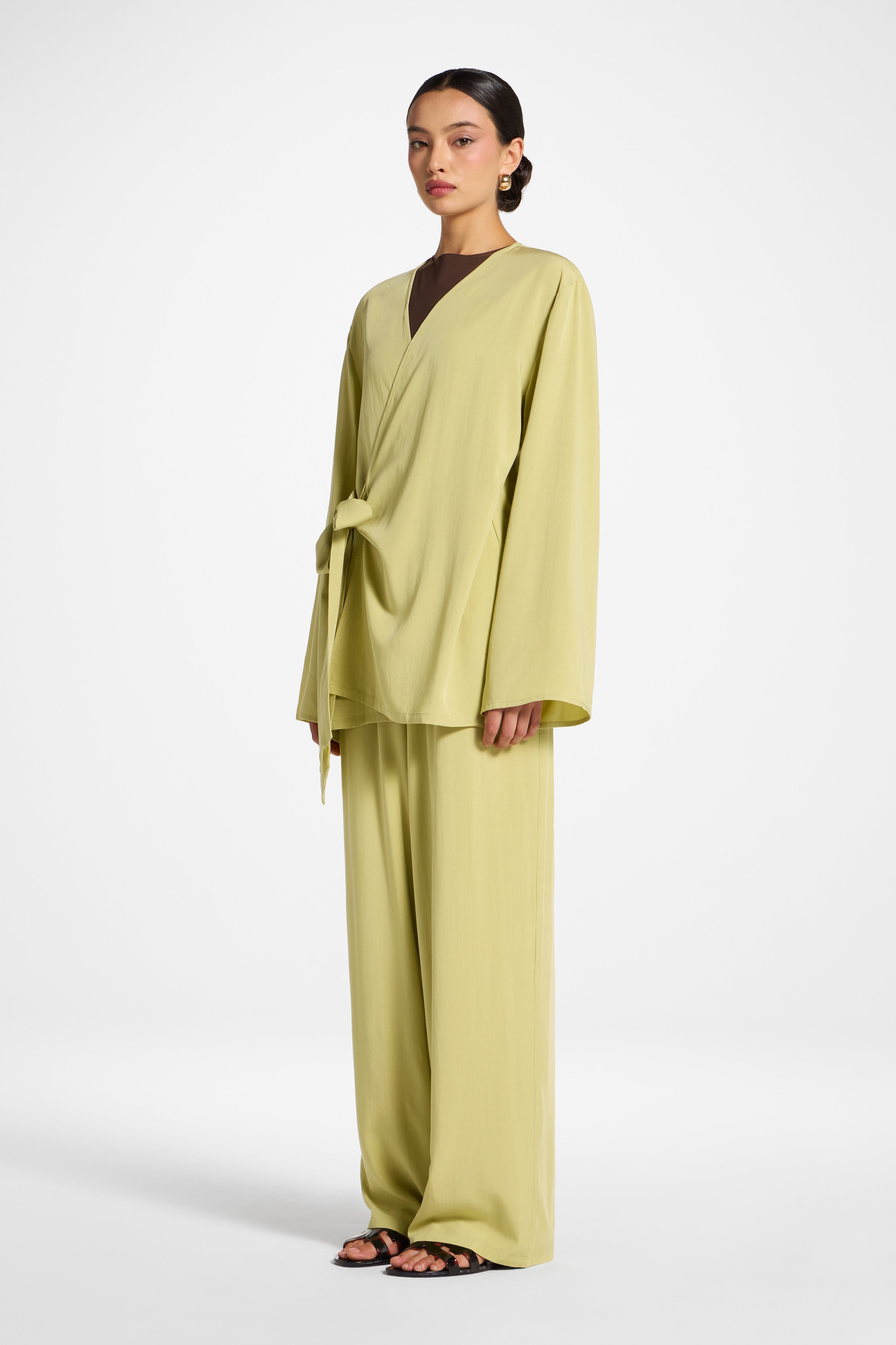 Tencel Wide Leg Pants - Honeydew Abayas Veiled