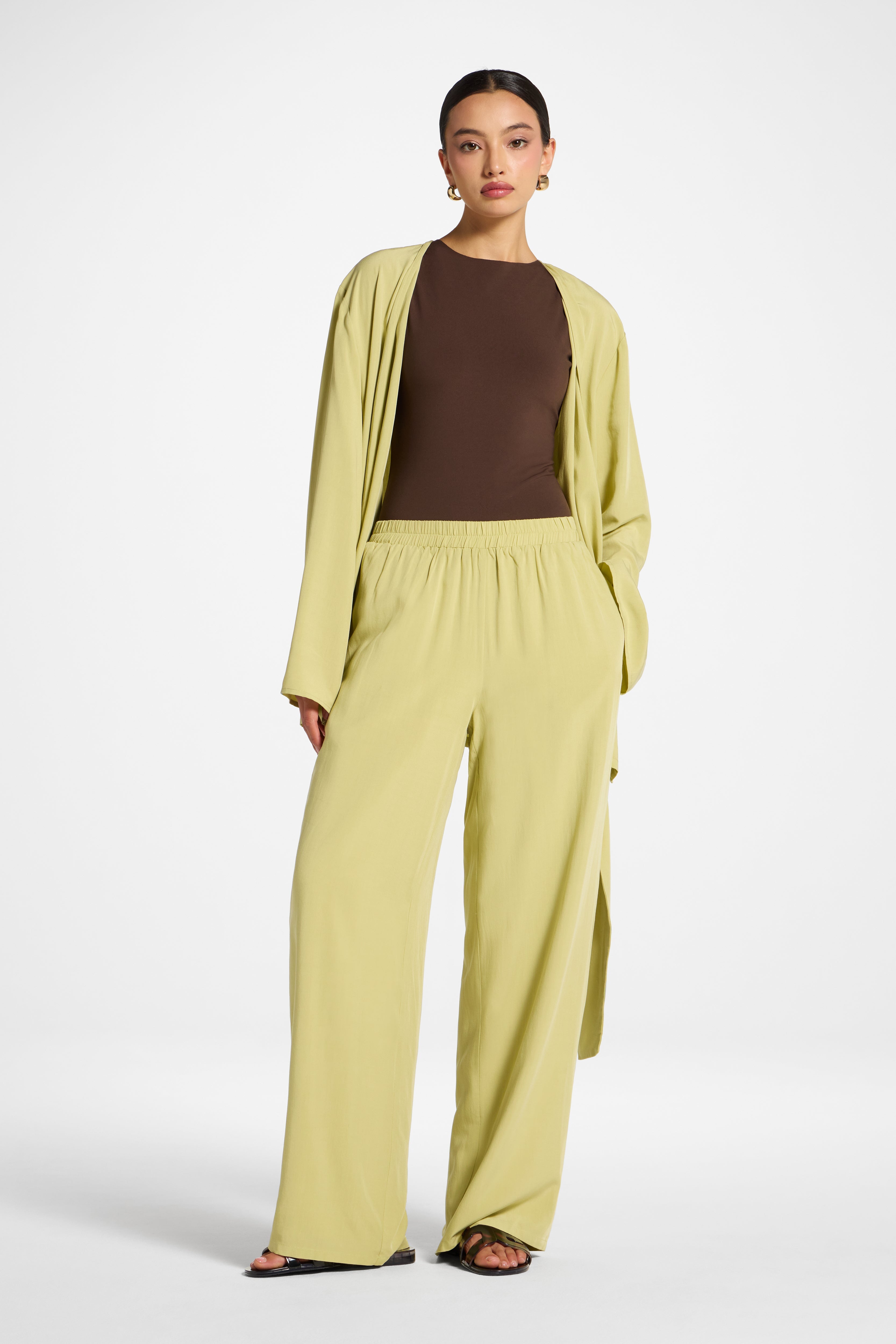 Tencel Wide Leg Pants - Honeydew Abayas Veiled