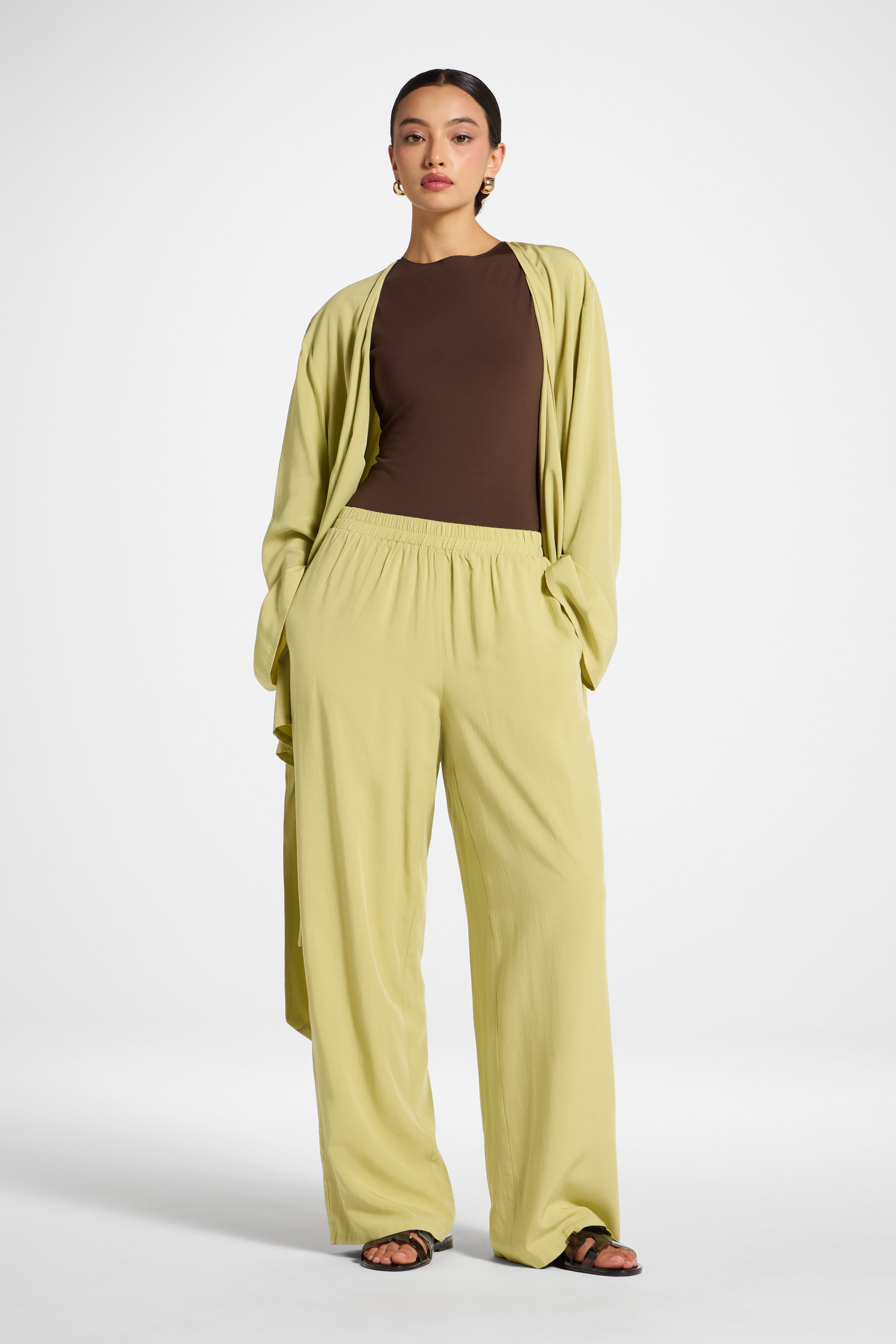 Tencel Wide Leg Pants - Honeydew Abayas Veiled