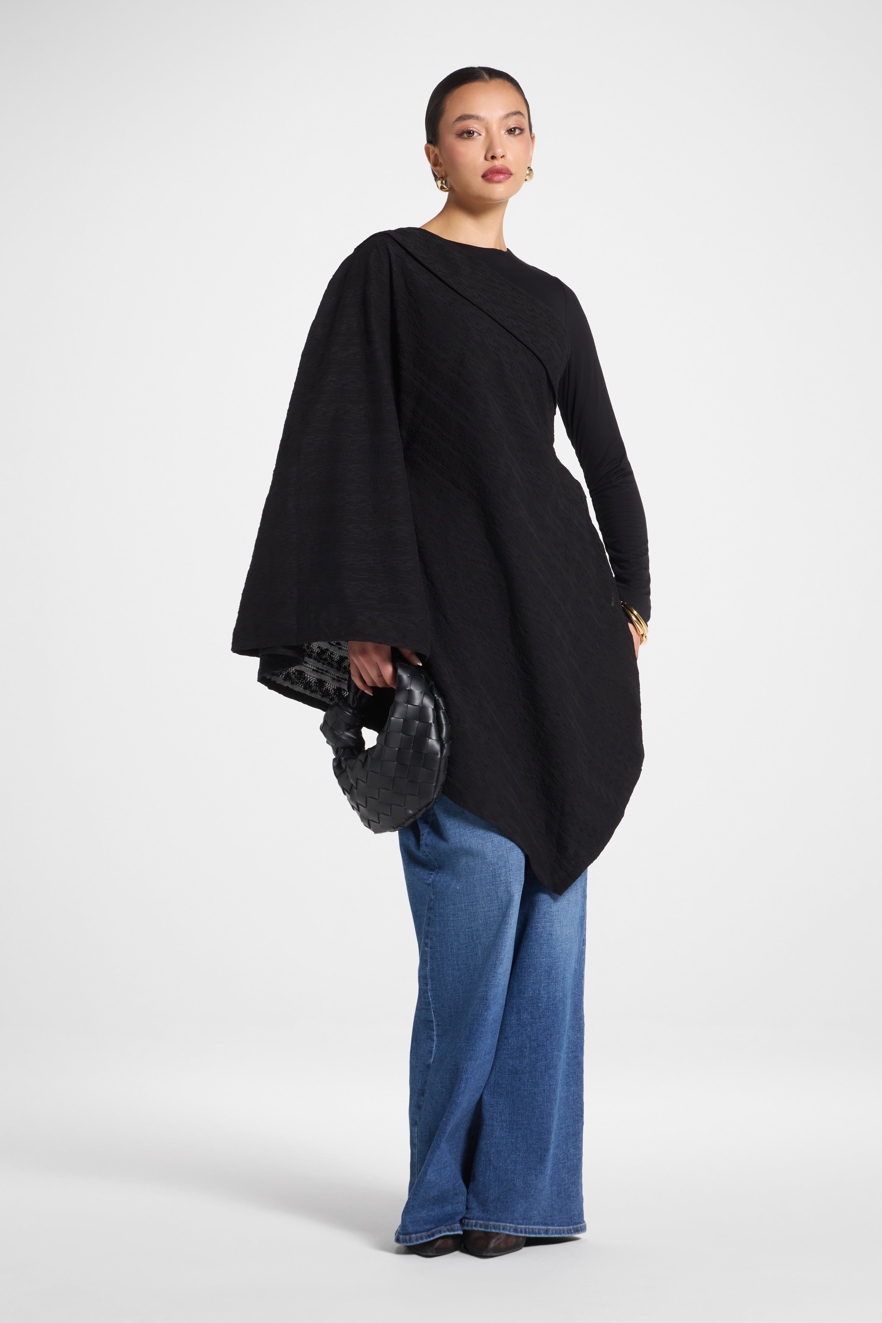 Textured Asymmetric Overlay Top Abayas Veiled