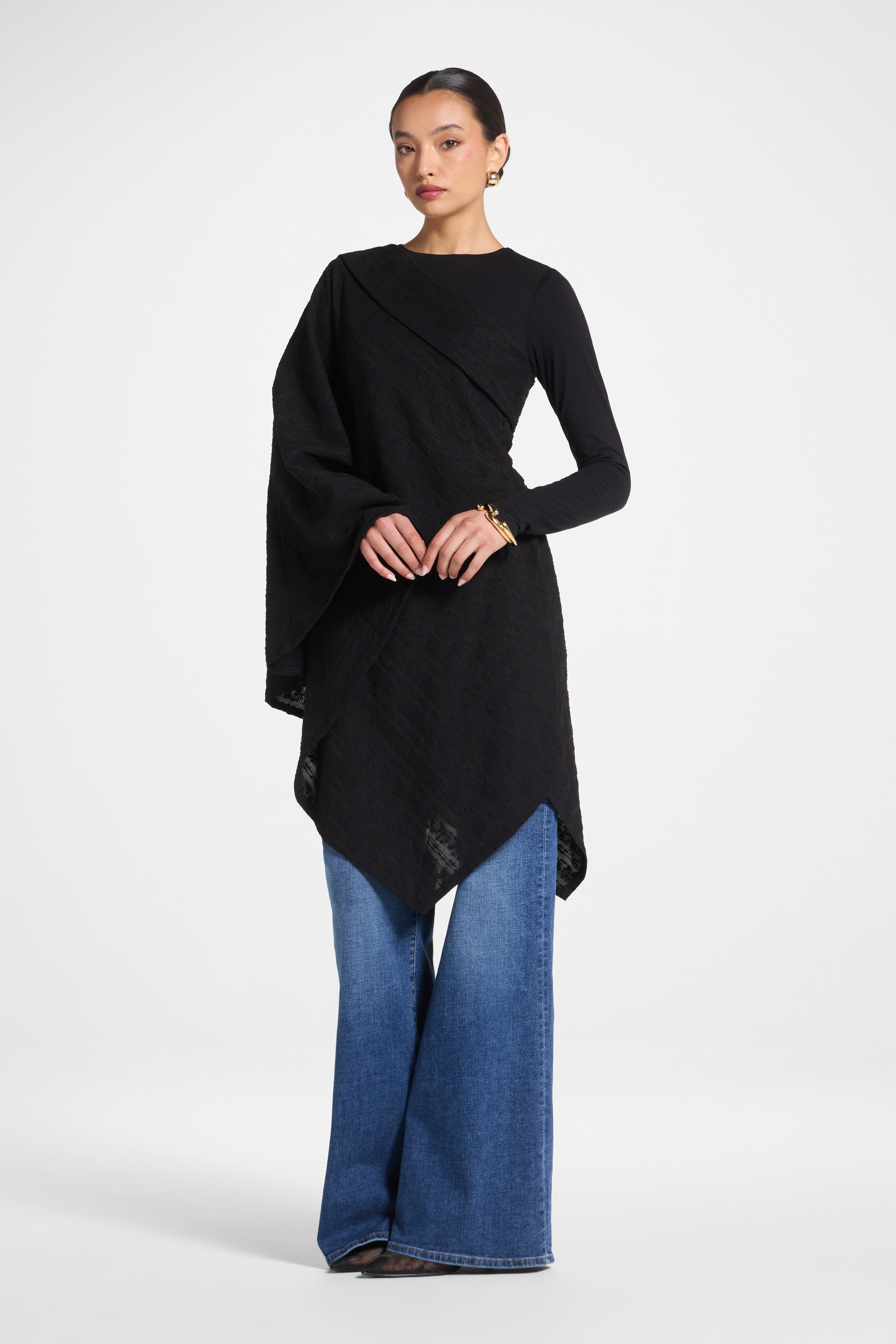 Textured Asymmetric Overlay Top Abayas Veiled