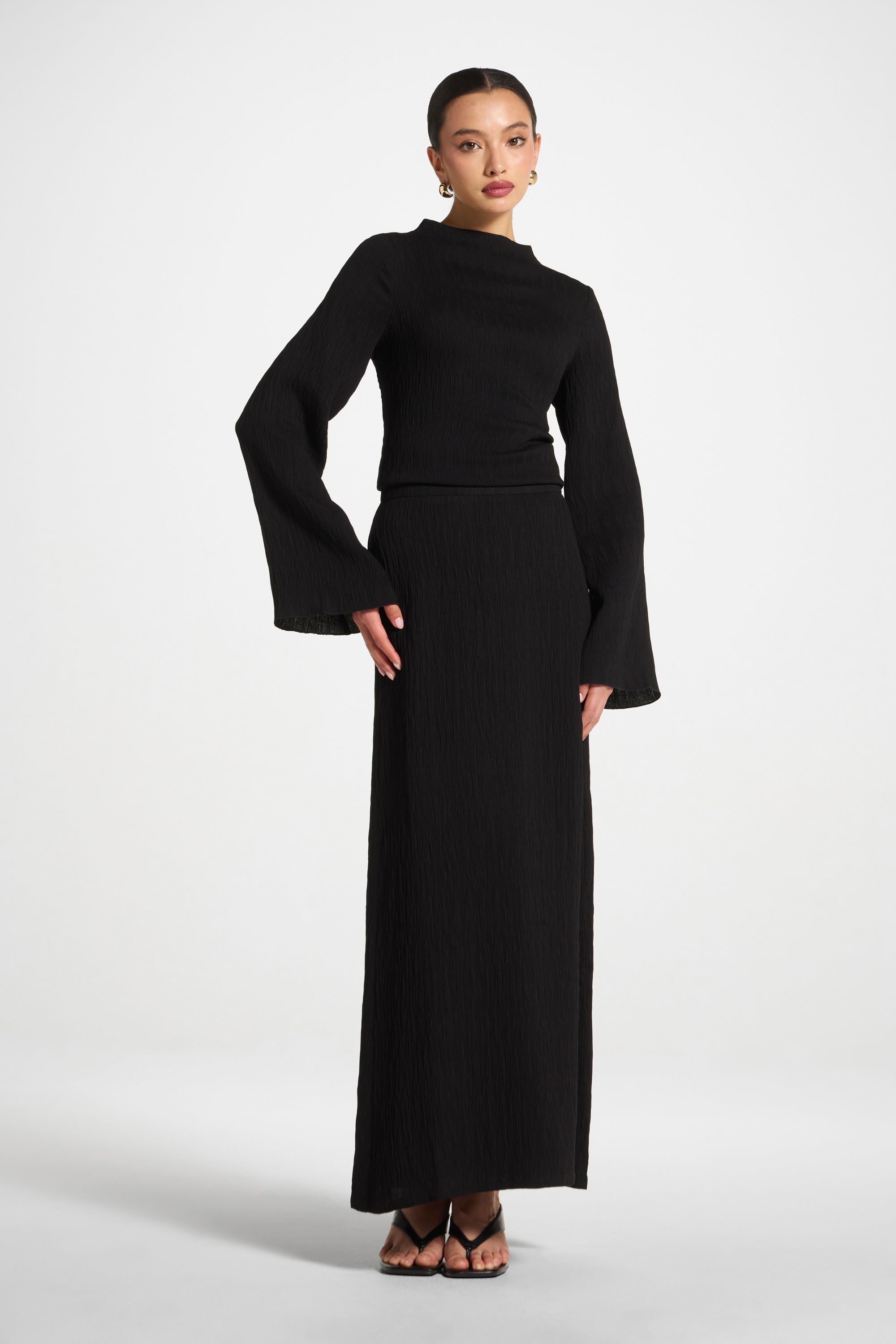 Textured Maxi Skirt - Black Abayas Veiled