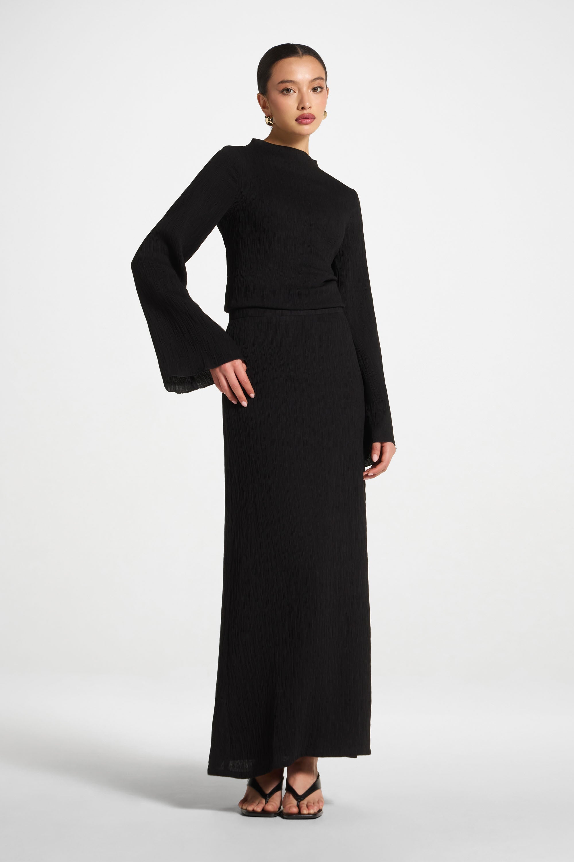 Textured Maxi Skirt - Black Abayas Veiled