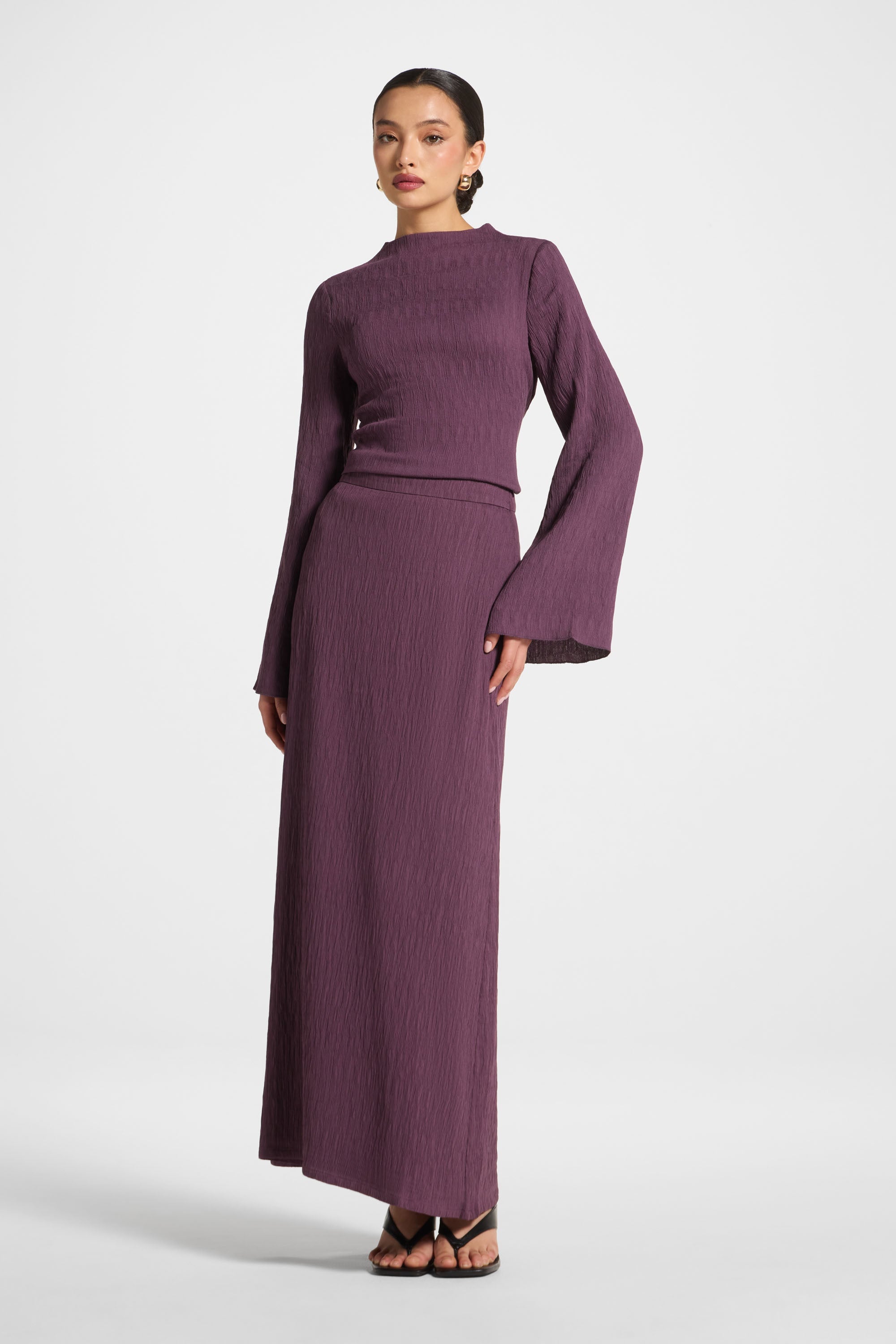 Textured Maxi Skirt - Plum Abayas Veiled
