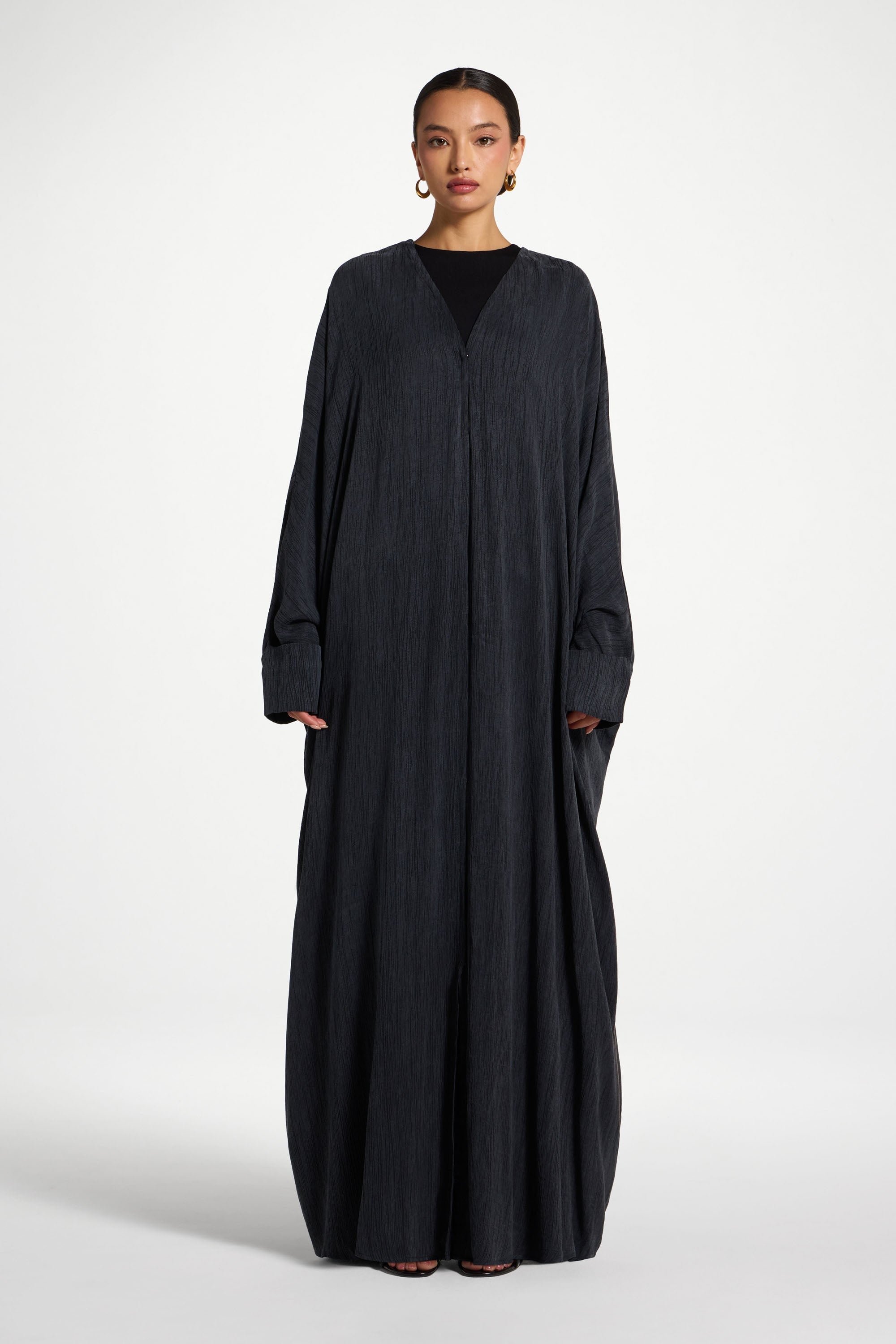 Textured Open Abaya - Ink Abayas Veiled