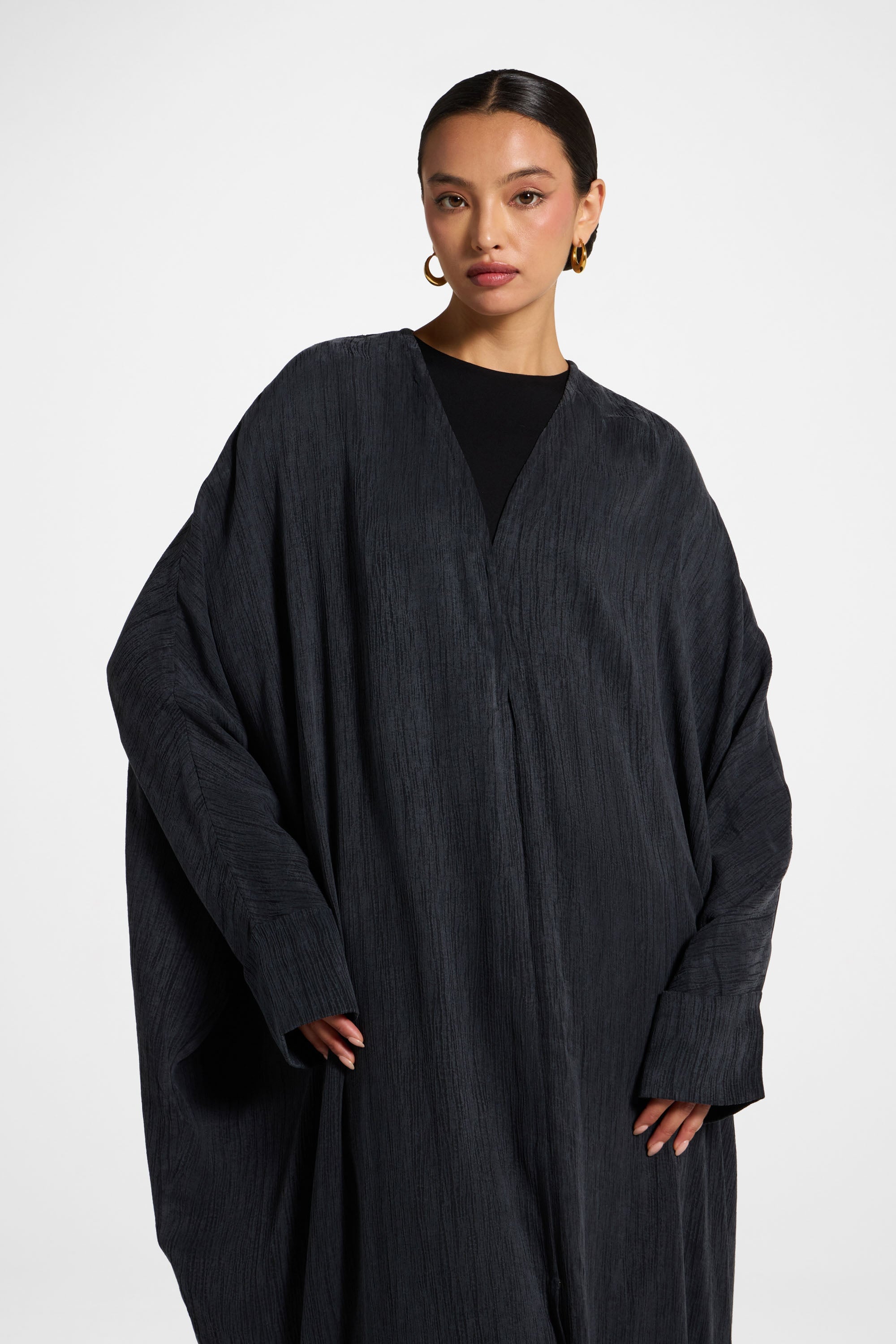 Textured Open Abaya - Ink Abayas Veiled