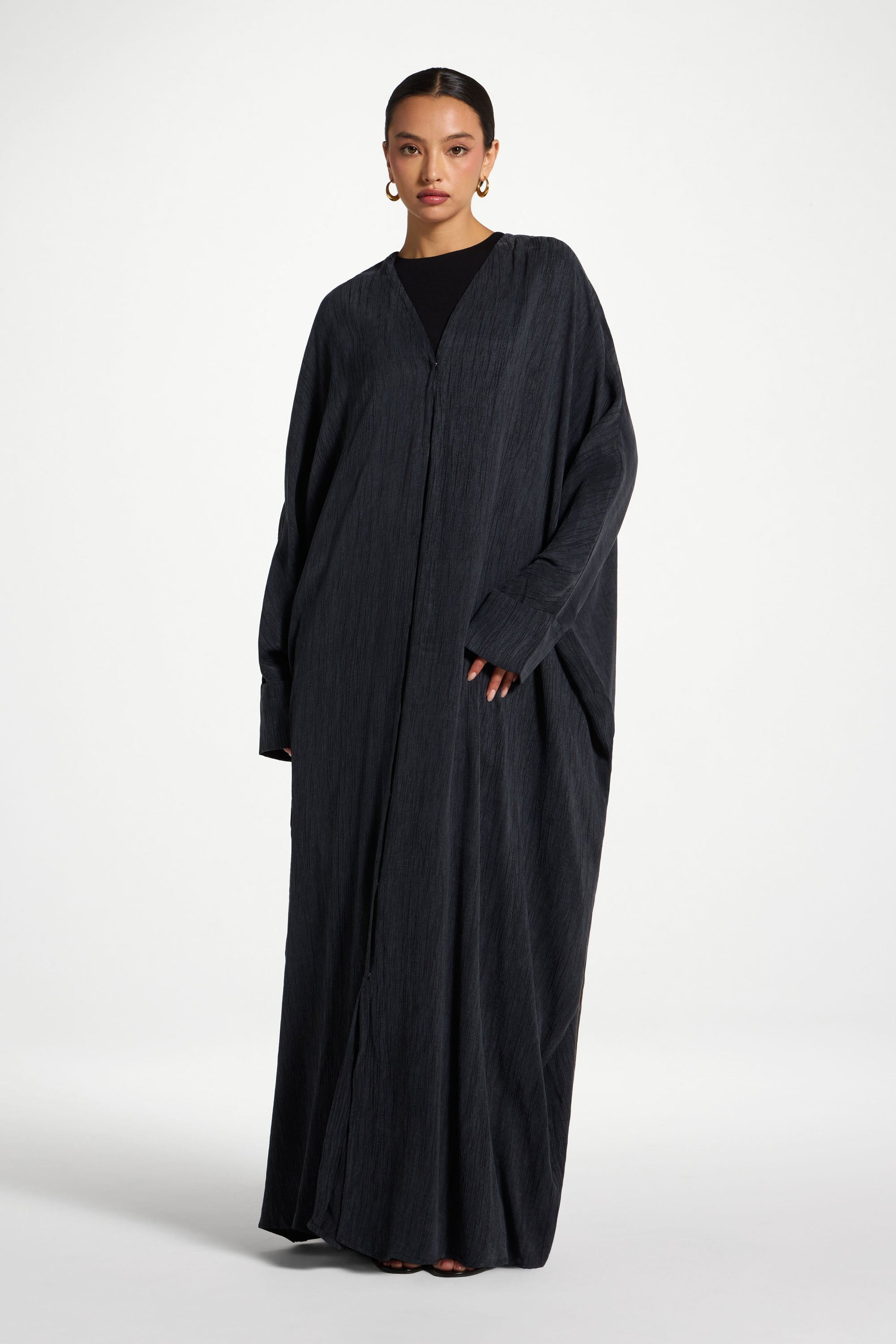 Textured Open Abaya - Ink Abayas Veiled