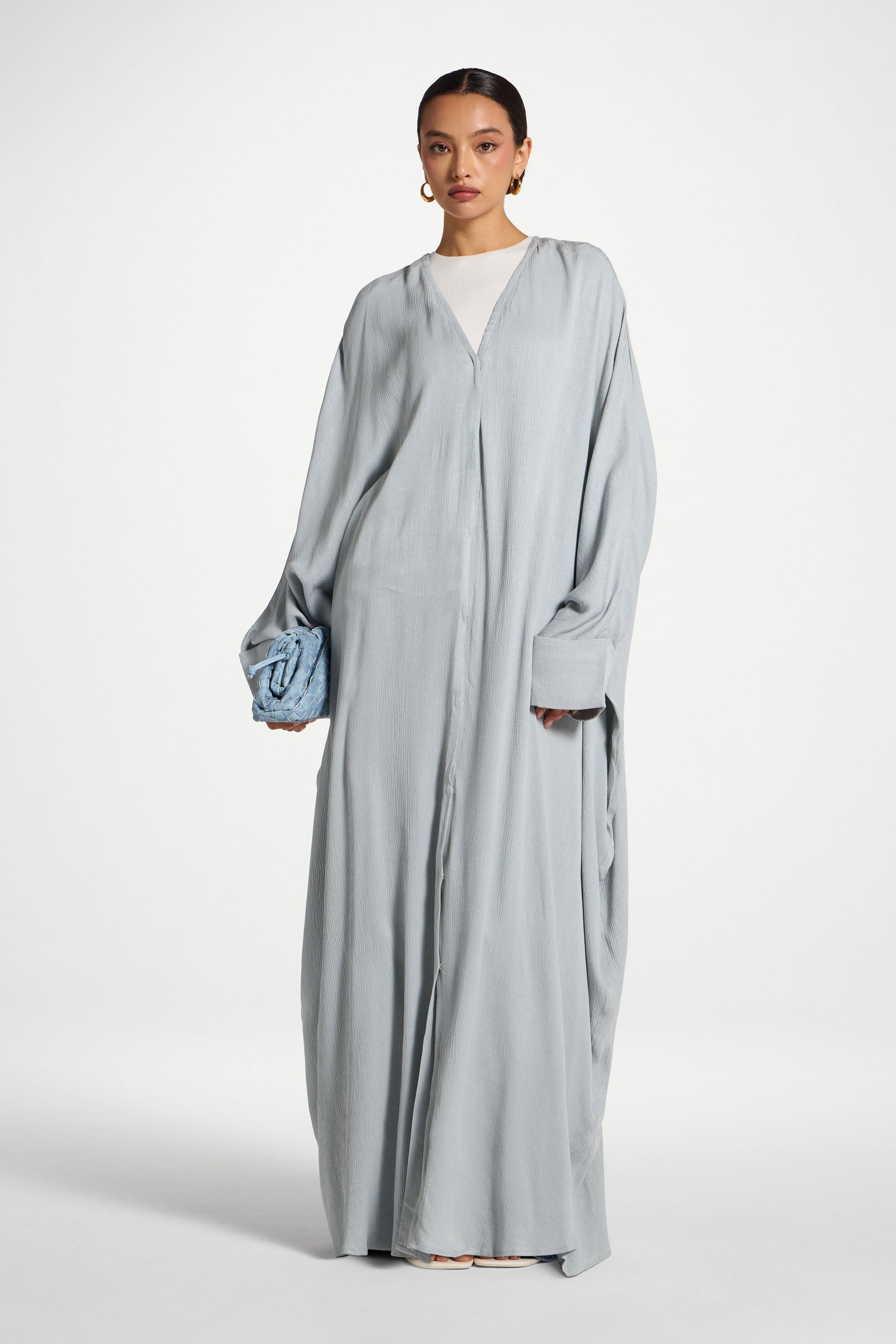 Textured Open Abaya - Pastel Blue Abayas Veiled