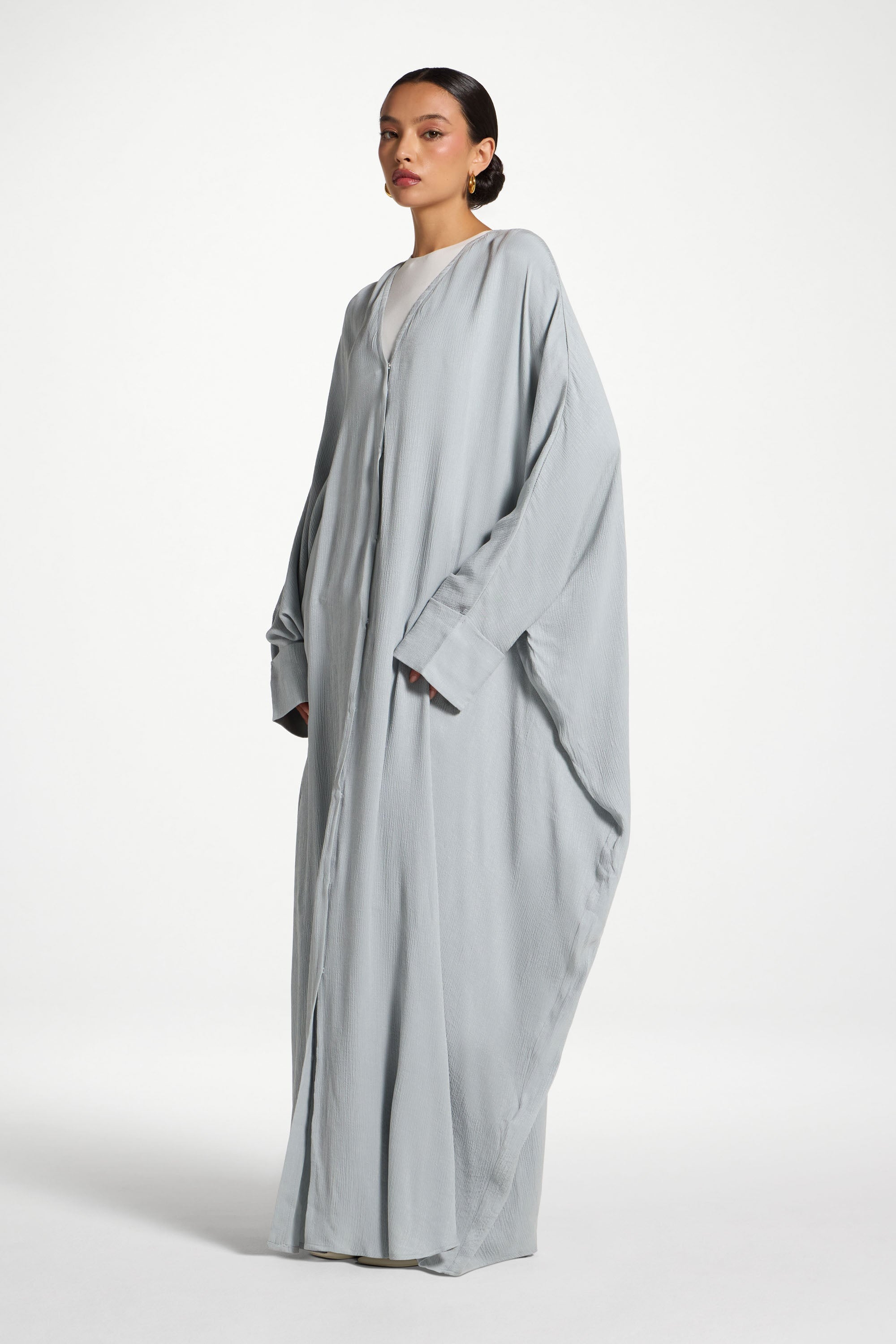 Textured Open Abaya - Pastel Blue Abayas Veiled