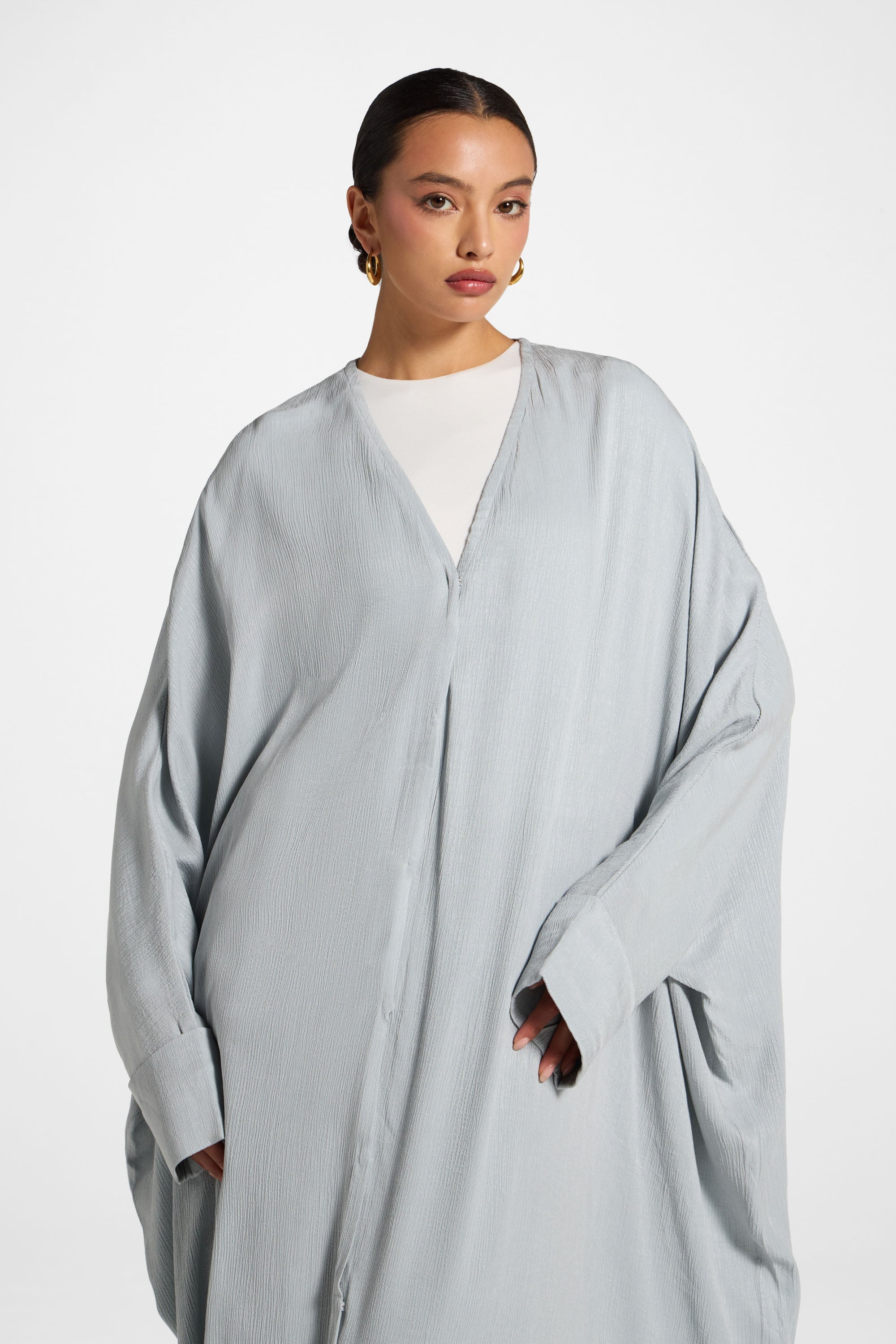 Textured Open Abaya - Pastel Blue Abayas Veiled