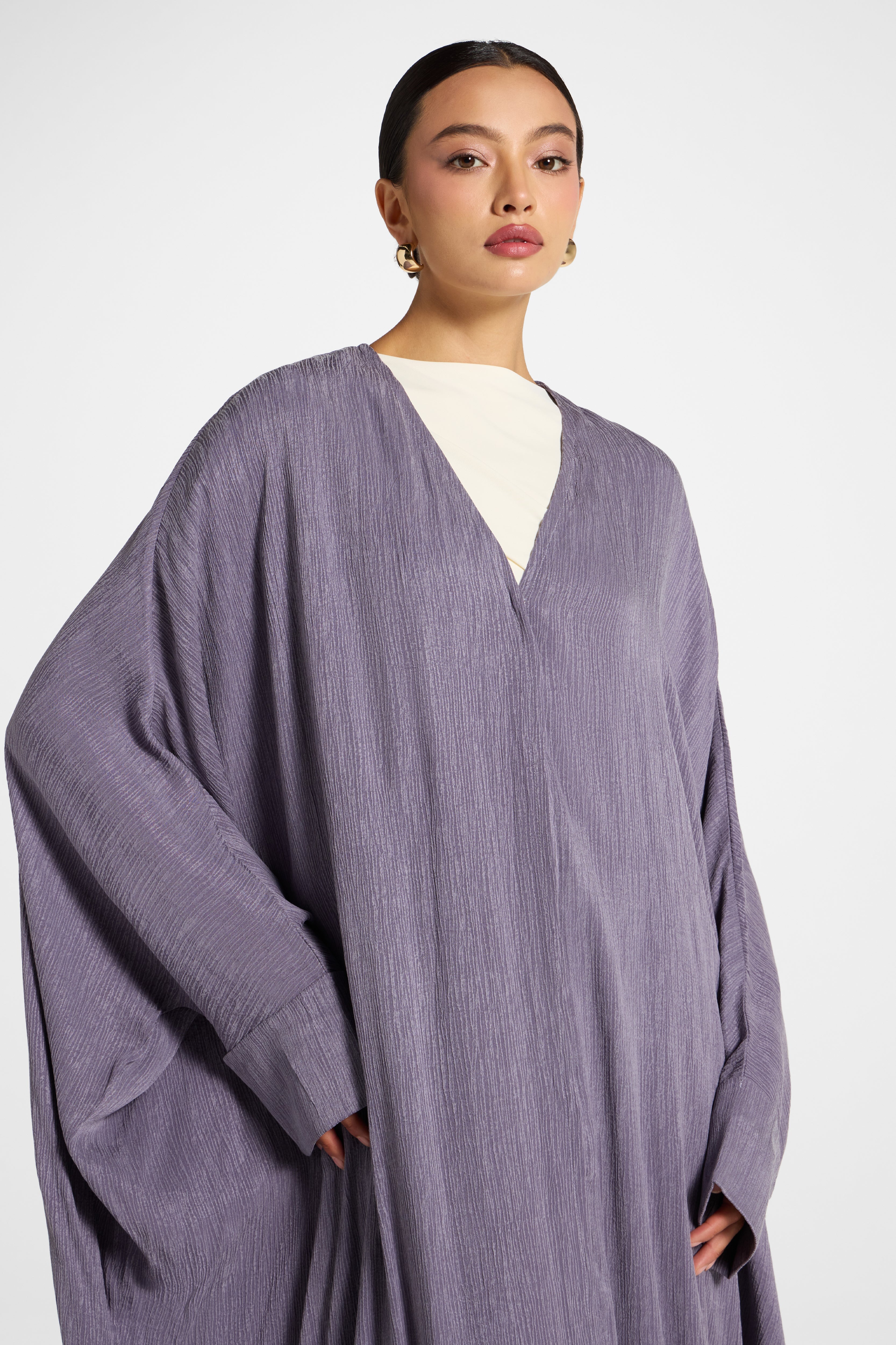 Textured Open Abaya - Purple Sage Abayas Veiled