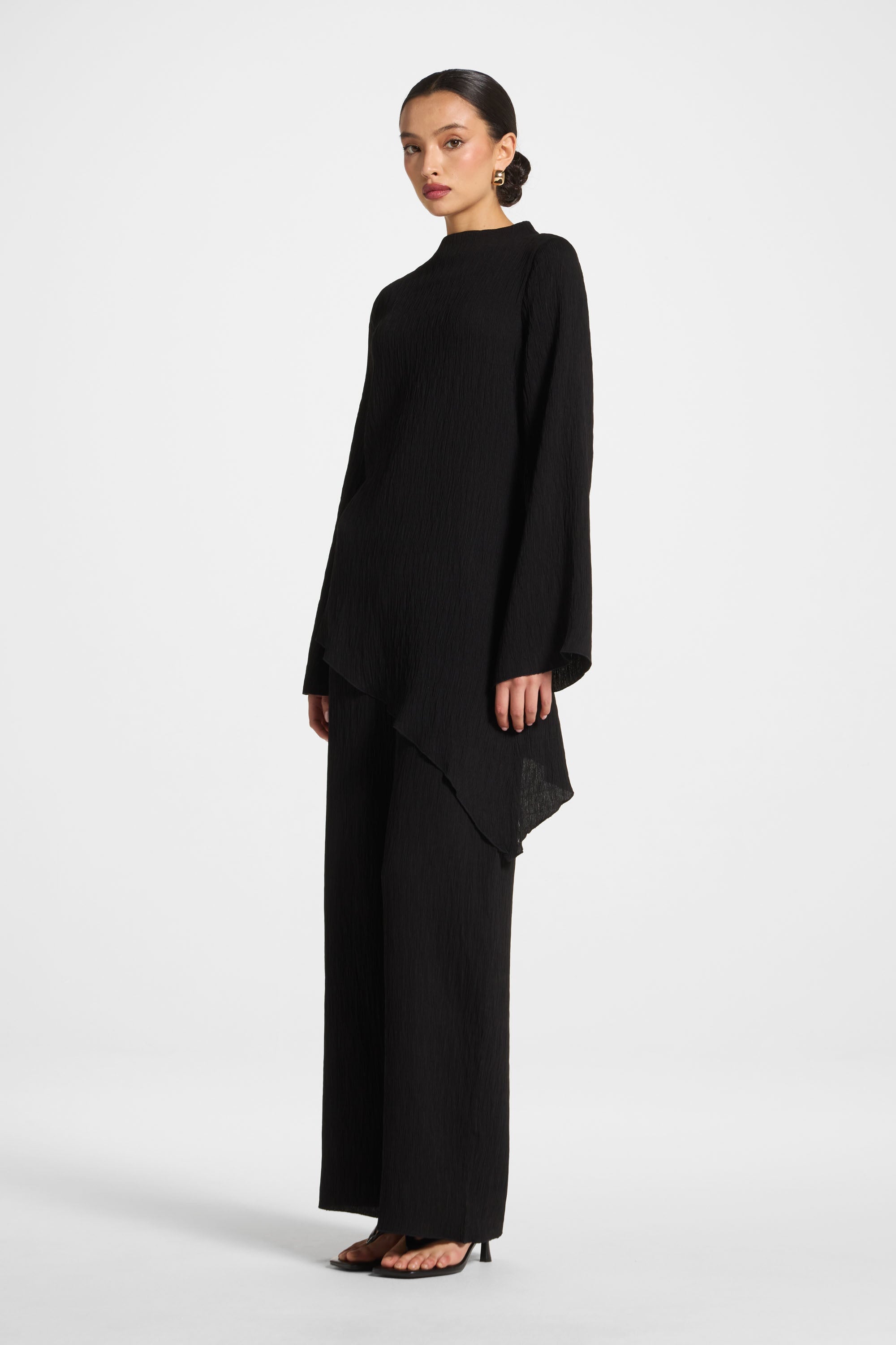 Textured Wide Leg Pants - Black Abayas Veiled