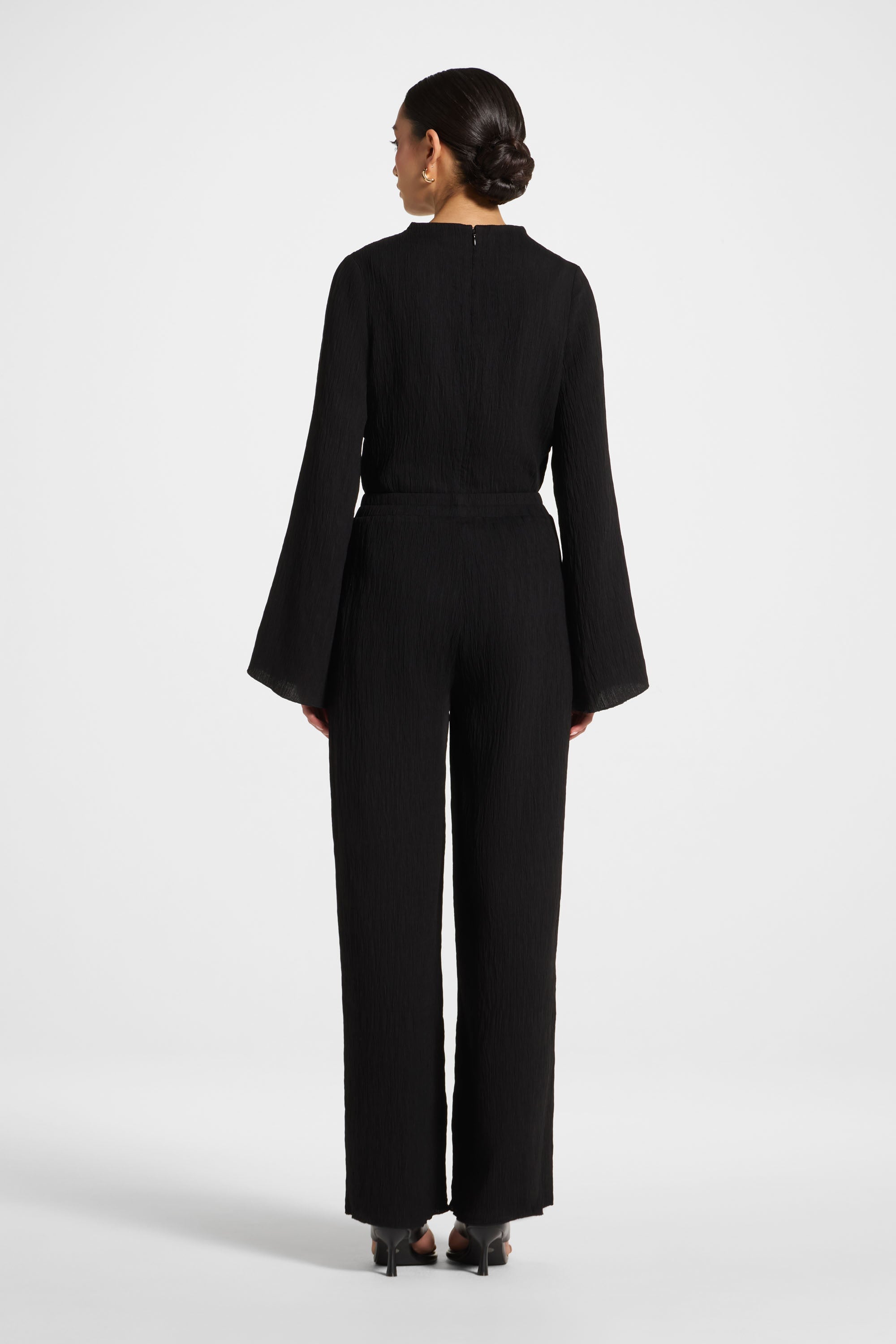 Textured Wide Leg Pants - Black Abayas Veiled