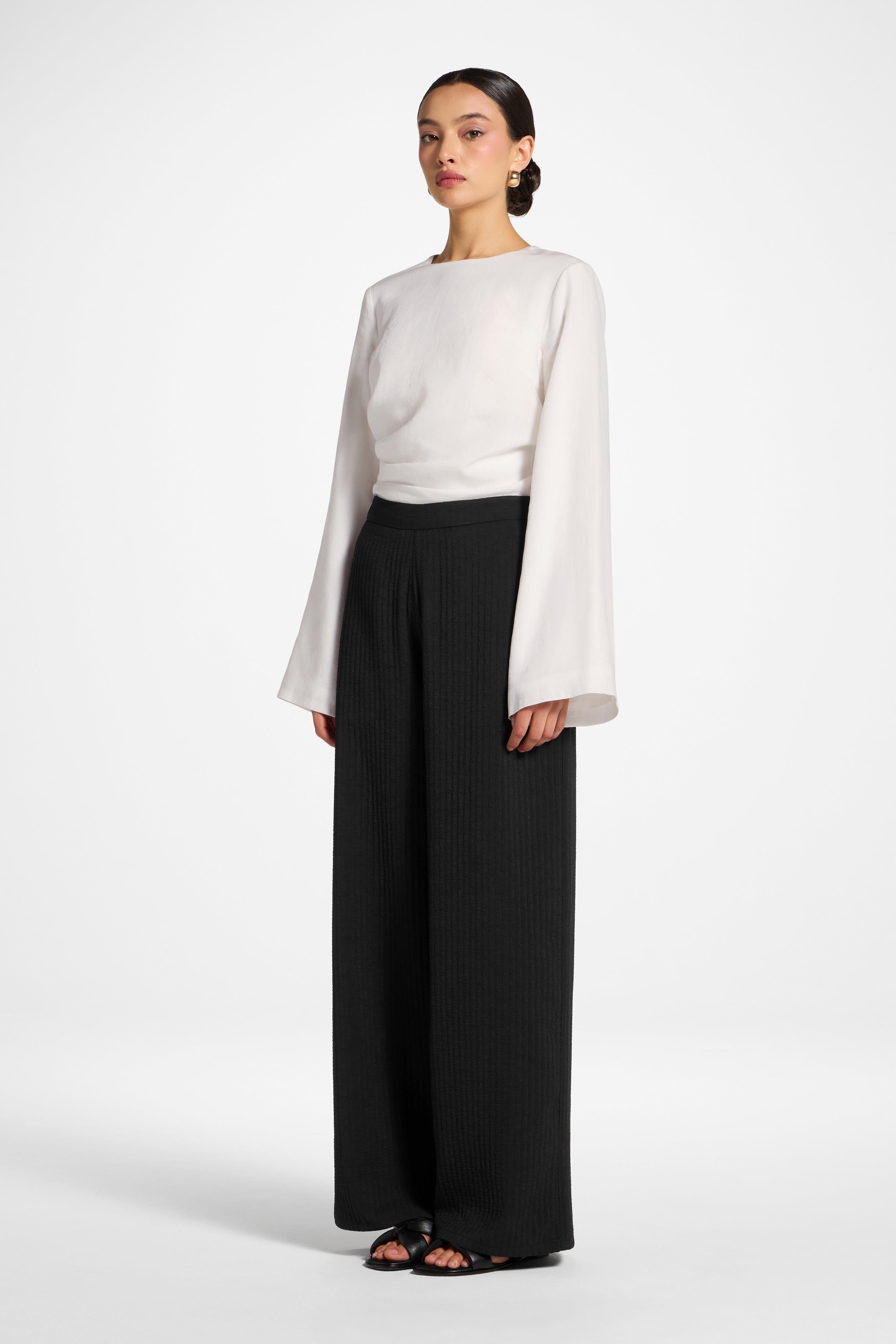 Textured Wide Leg Pants - Black Abayas Veiled