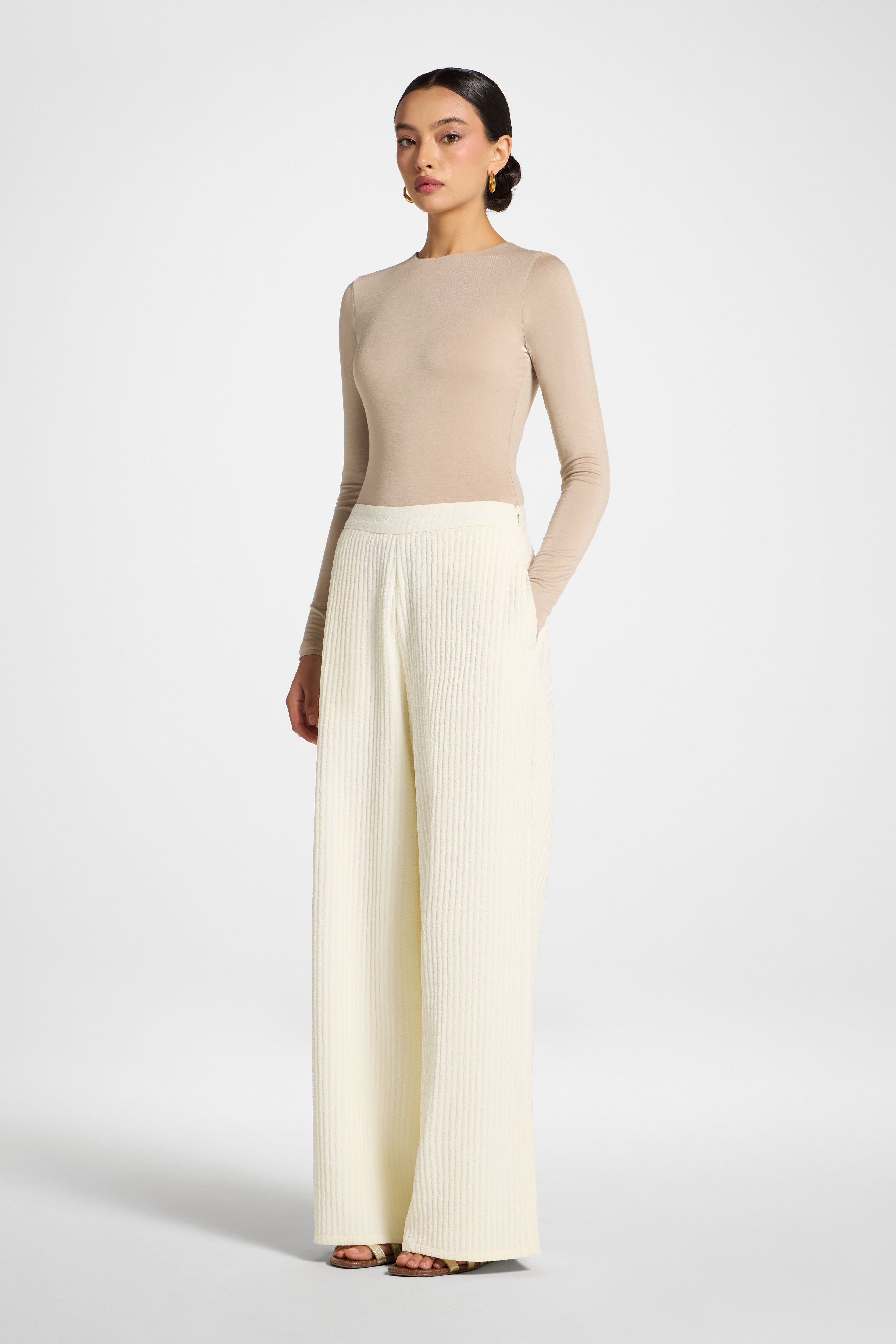 Textured Wide Leg Pants - Coconut Milk Abayas Veiled