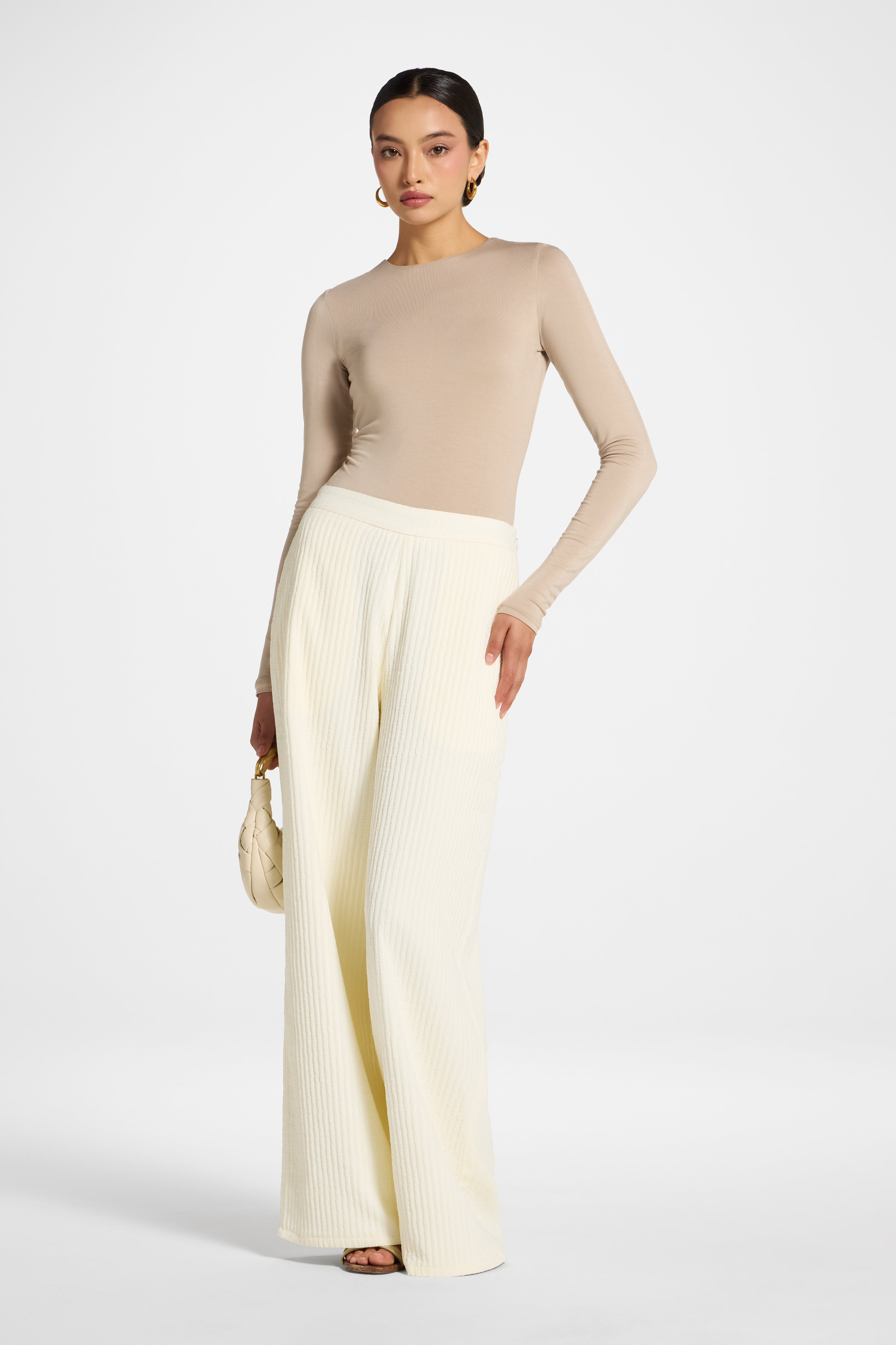 Textured Wide Leg Pants - Coconut Milk Abayas Veiled