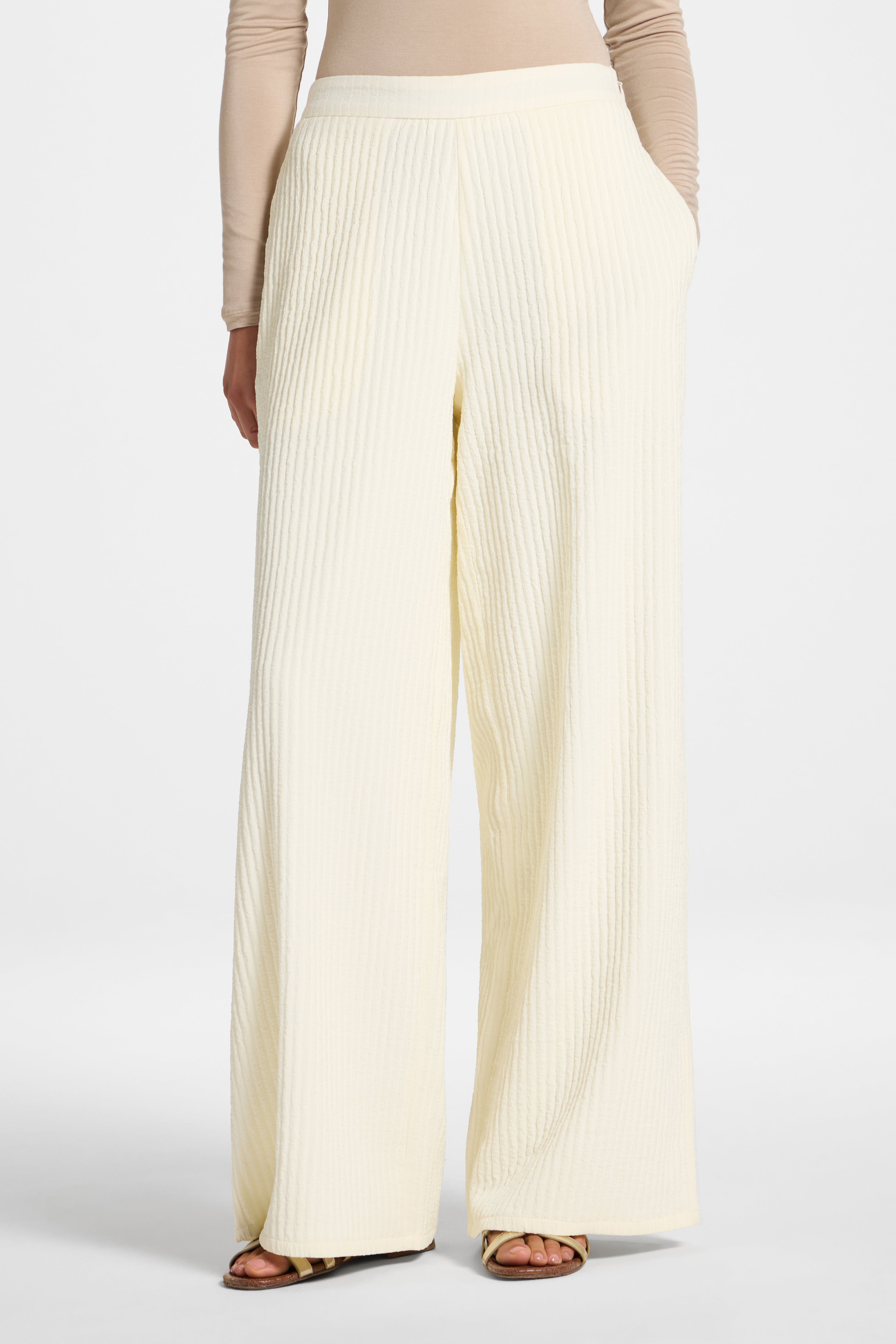 Textured Wide Leg Pants - Coconut Milk Abayas Veiled