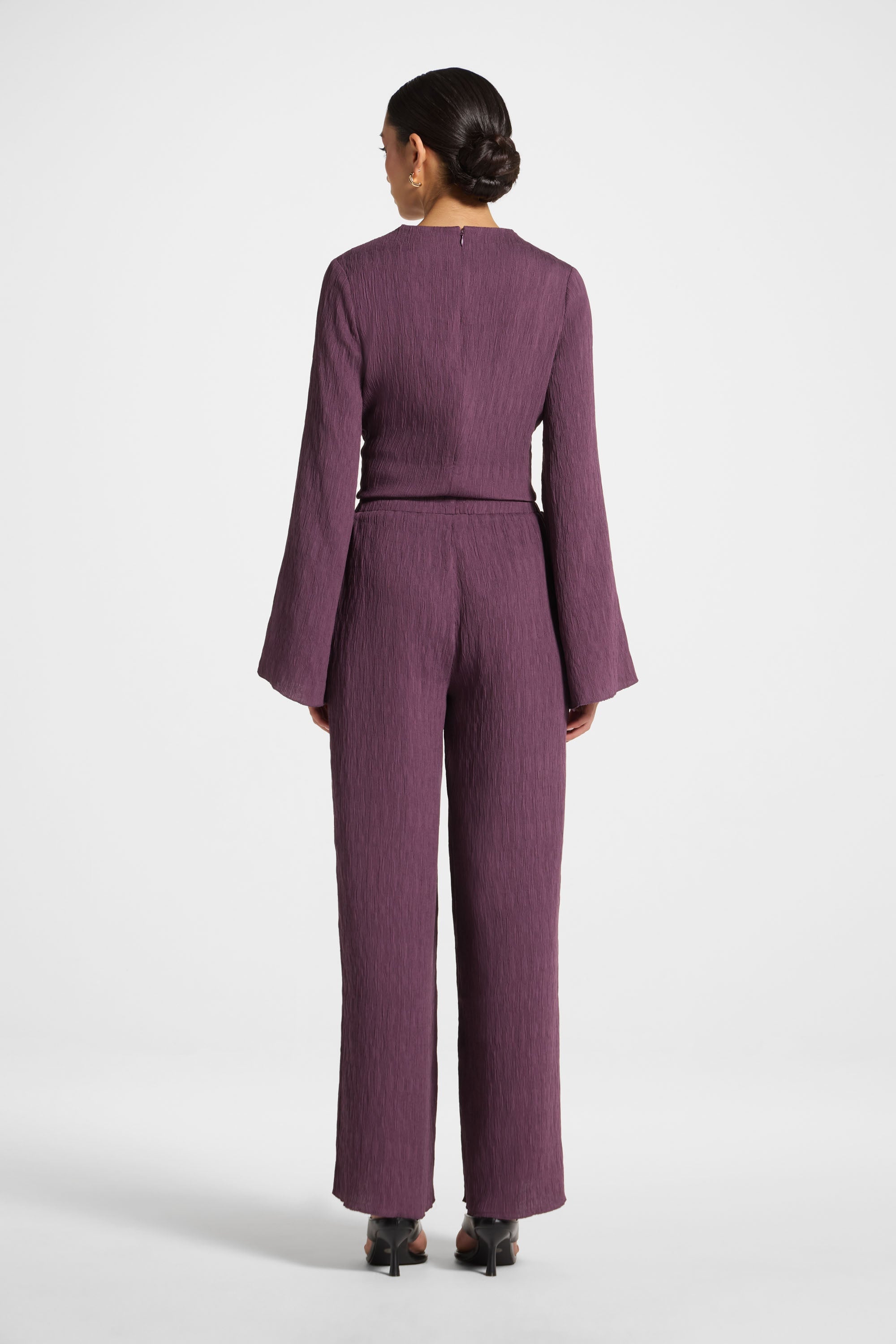 Textured Wide Leg Pants - Plum Abayas Veiled