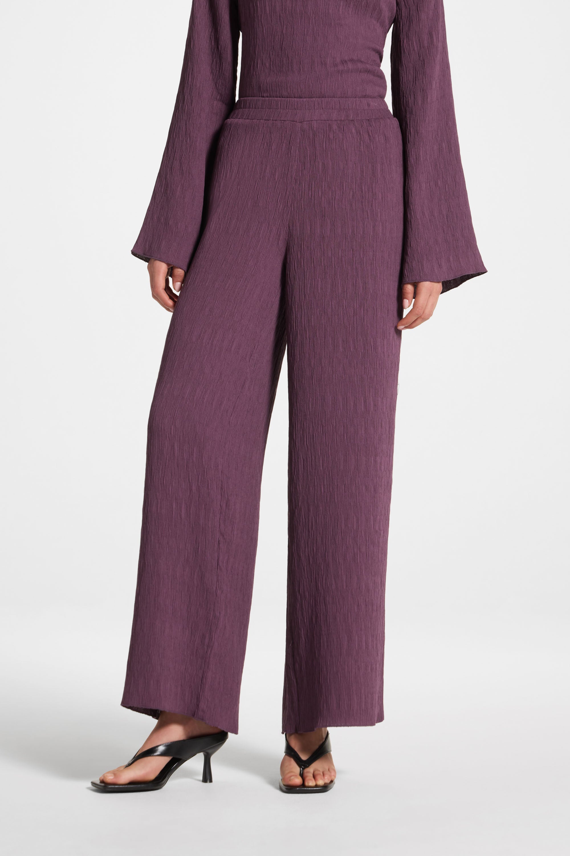 Textured Wide Leg Pants - Plum Abayas Veiled