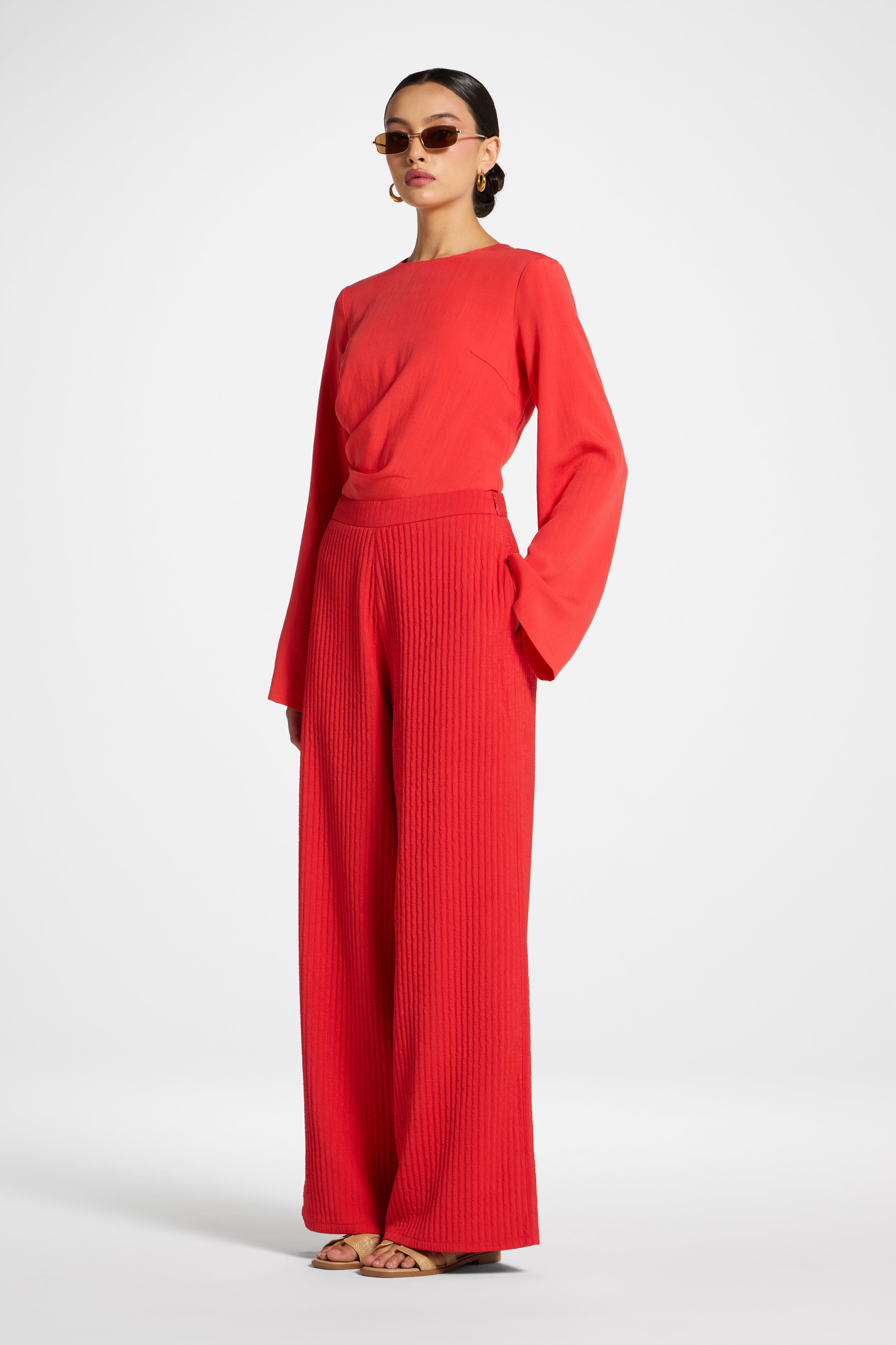 Textured Wide Leg Pants - Strawberry Abayas Veiled