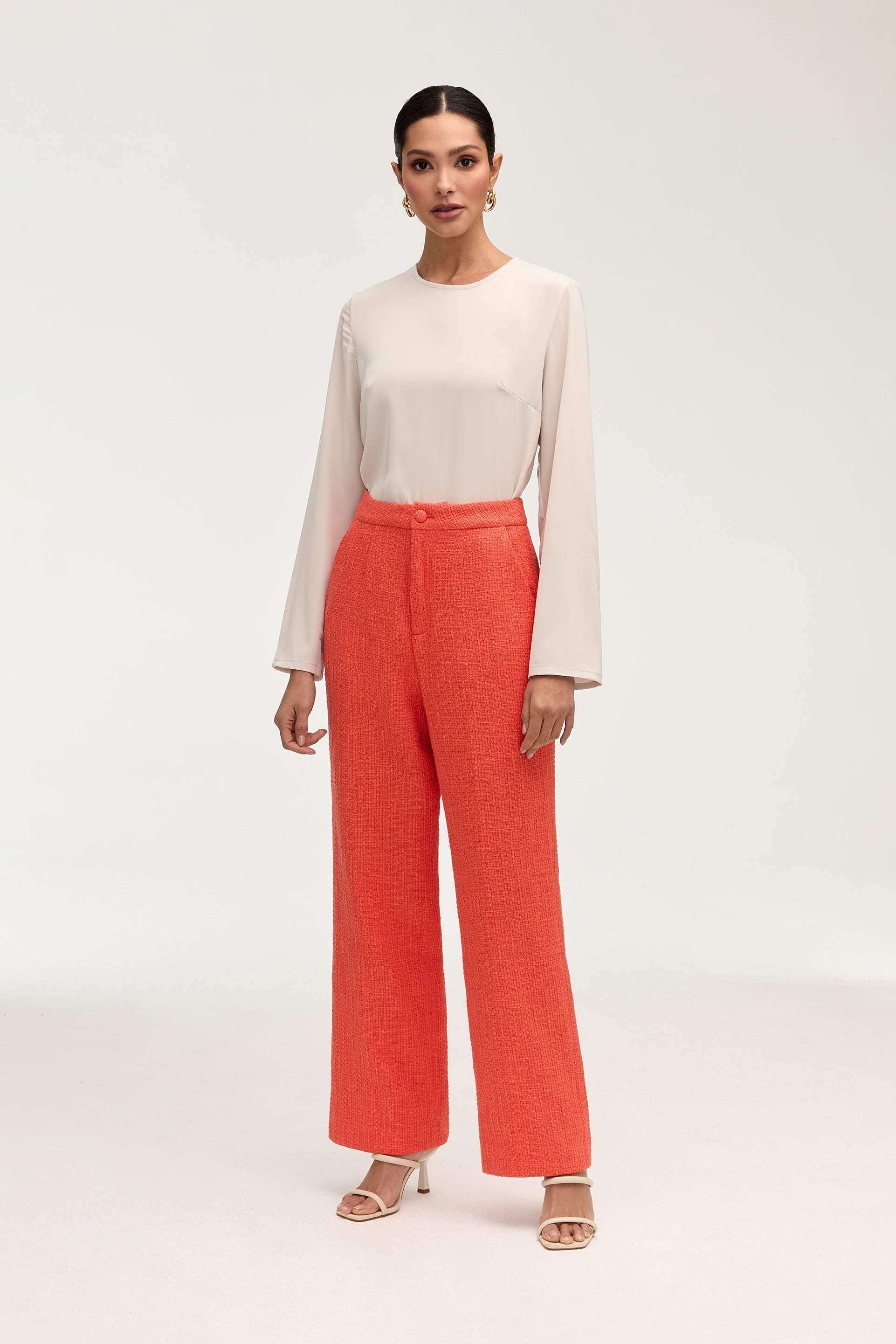 Theya Tweed Wide Leg Pants - Papaya Bottoms Veiled