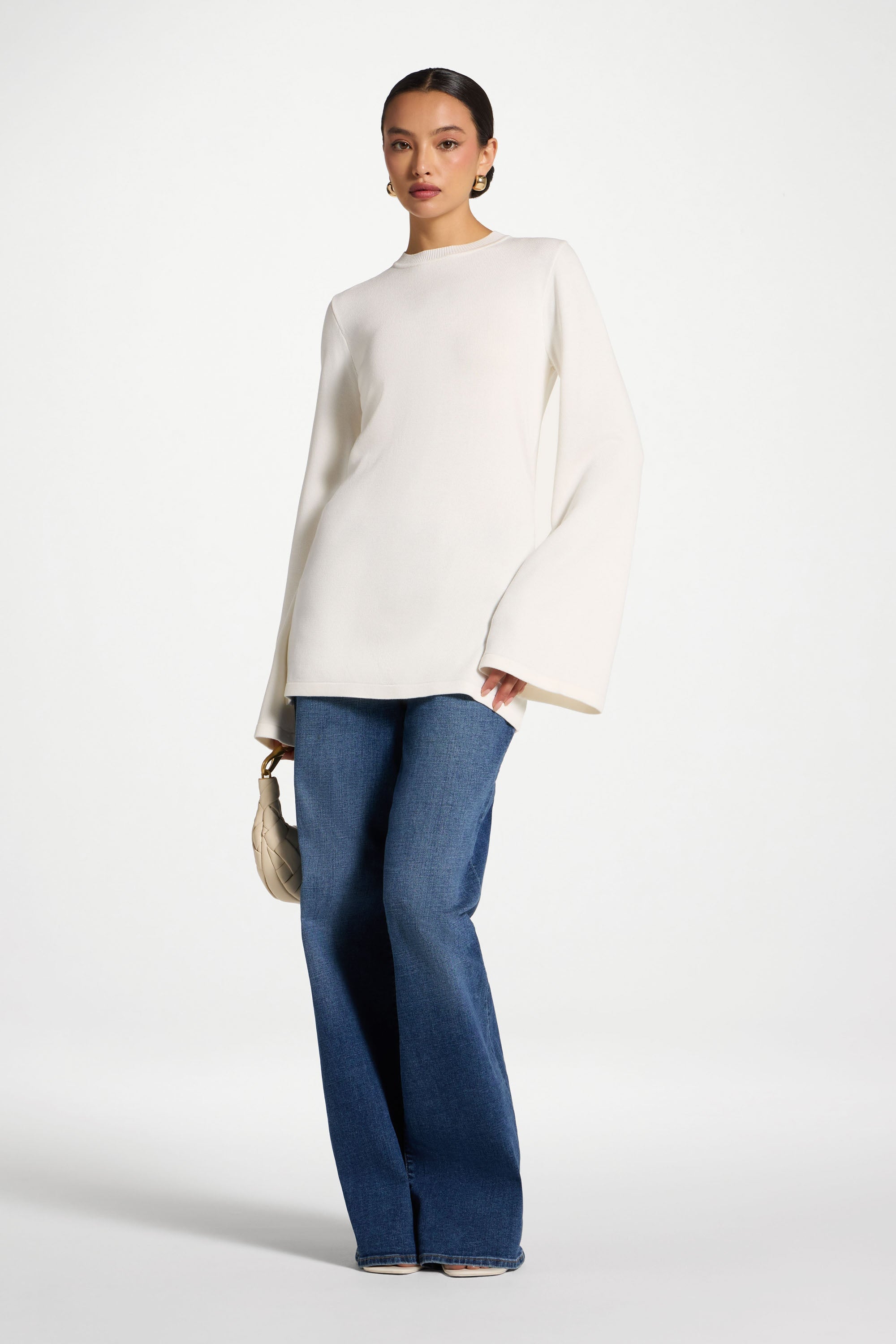 Tie Back Knit Top - White Abayas Veiled