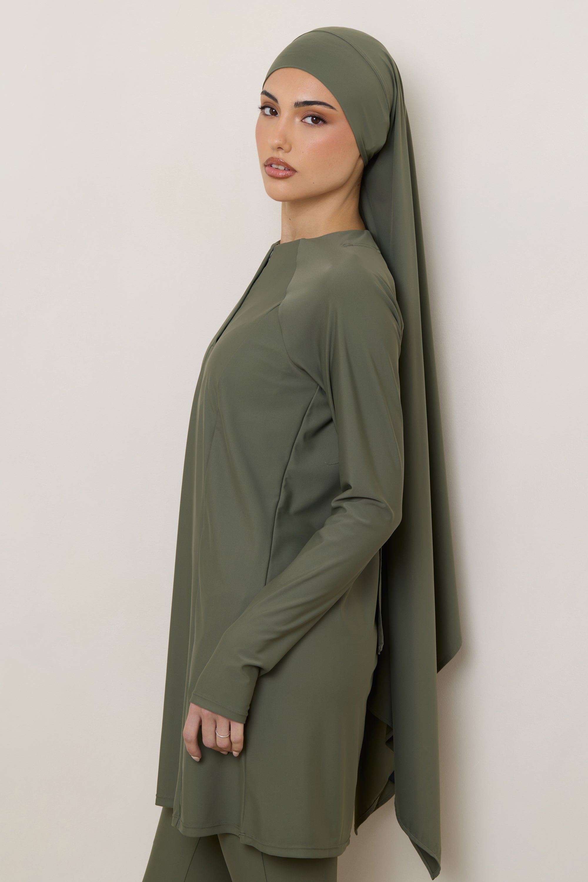 Tie Back Swim Hijab - Dusty Olive Swim Veiled