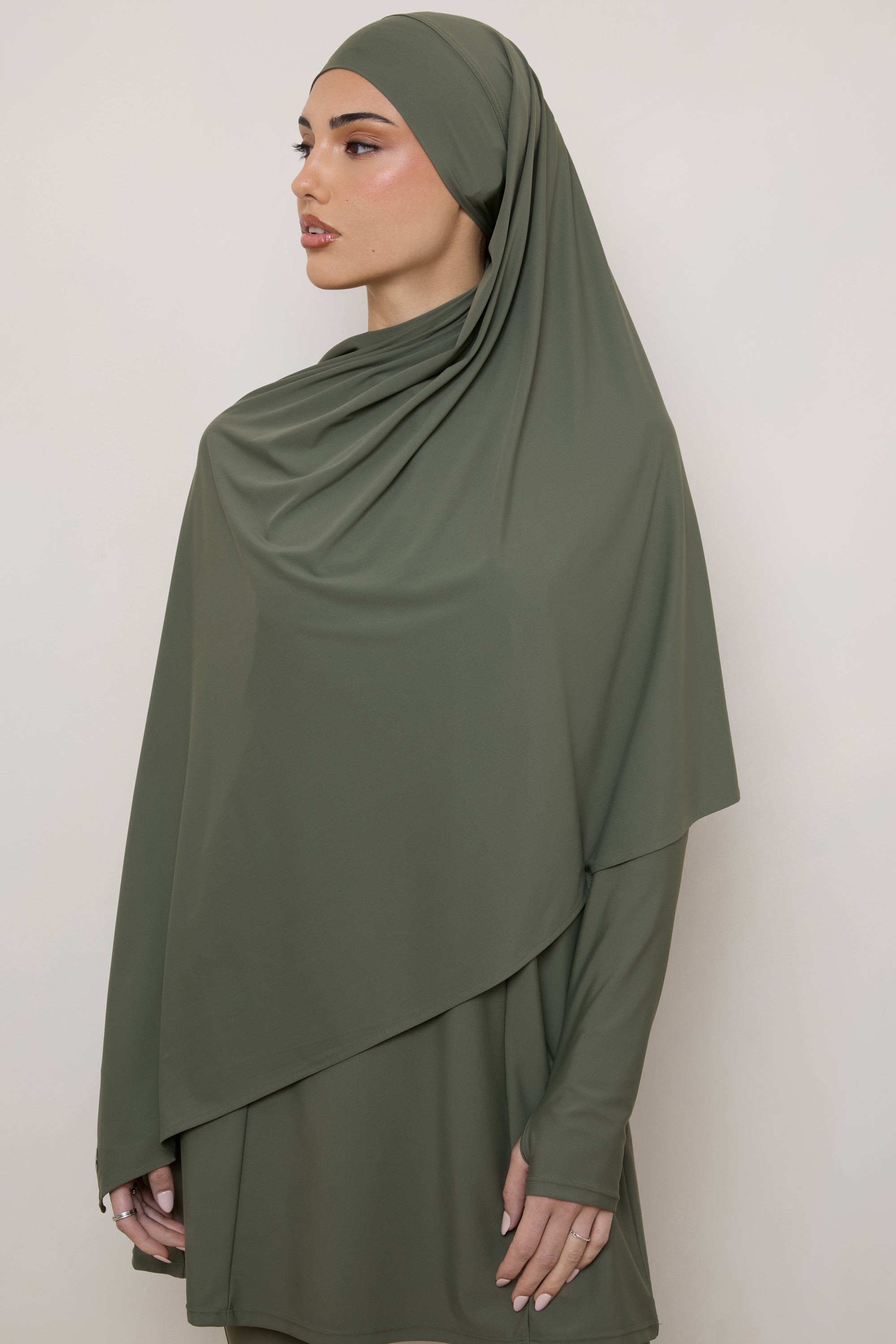 Tie Back Swim Hijab - Dusty Olive Swim Veiled