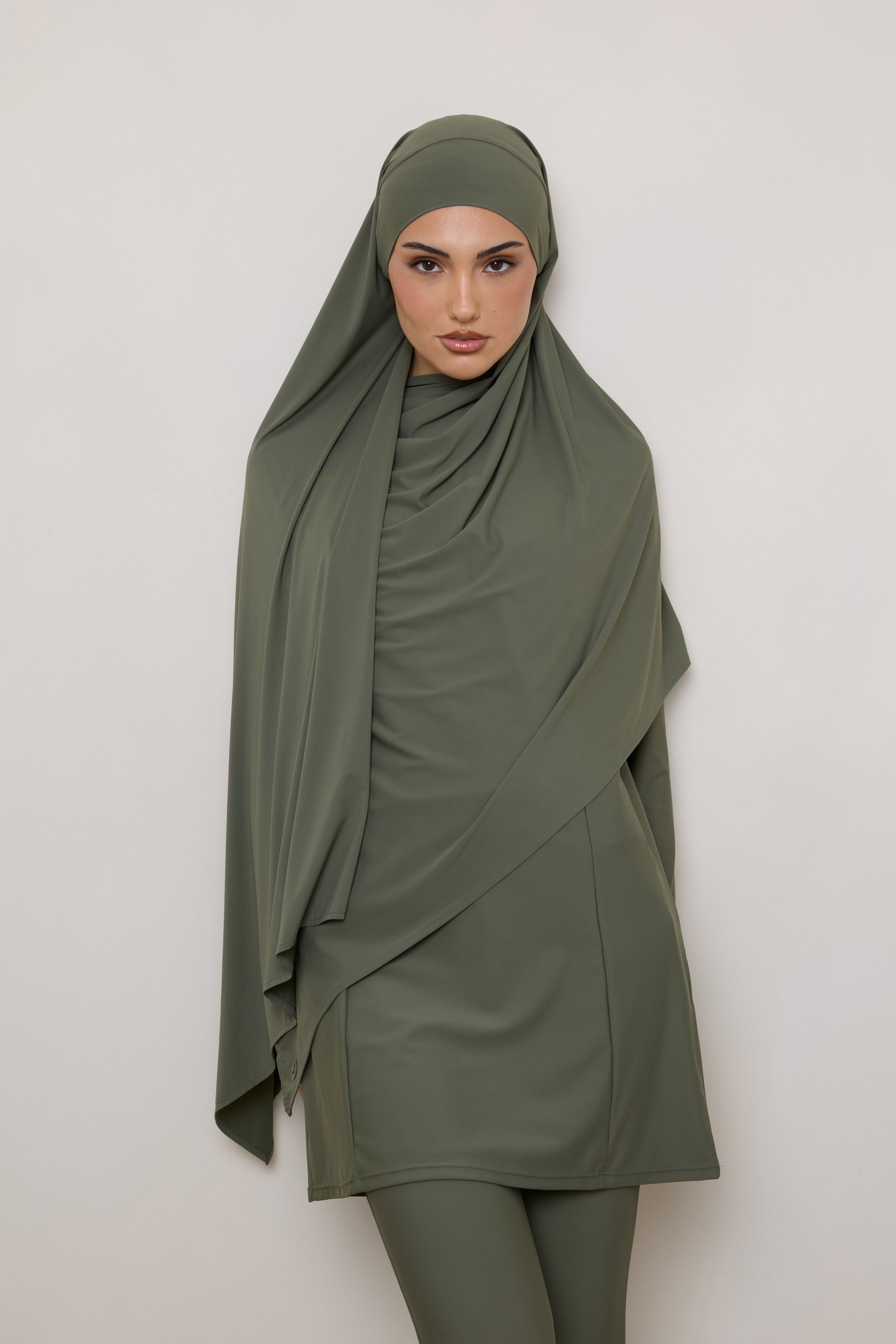 Tie Back Swim Hijab - Dusty Olive Swim Veiled