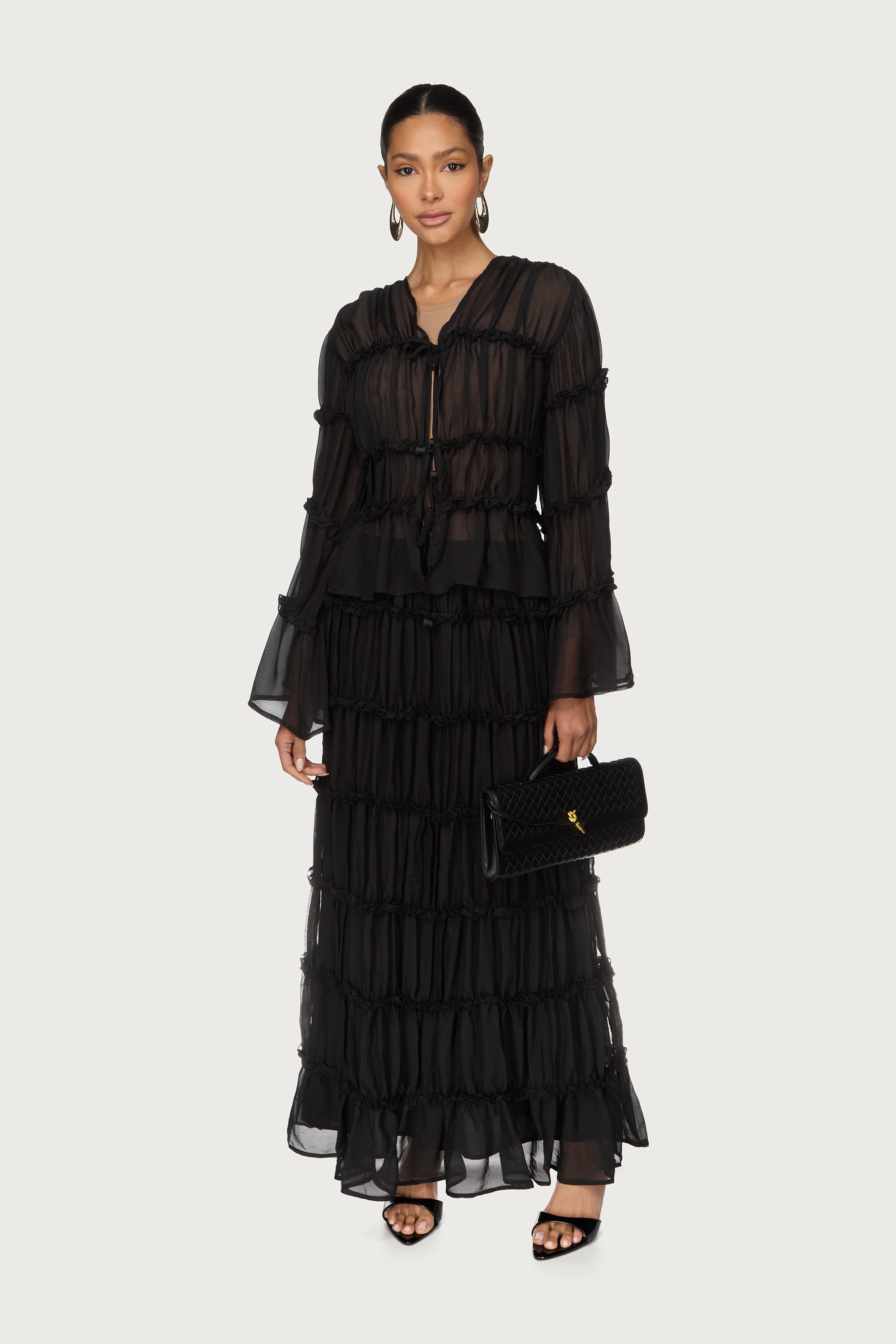 Tie Front Tiered Top - Black Abayas Veiled