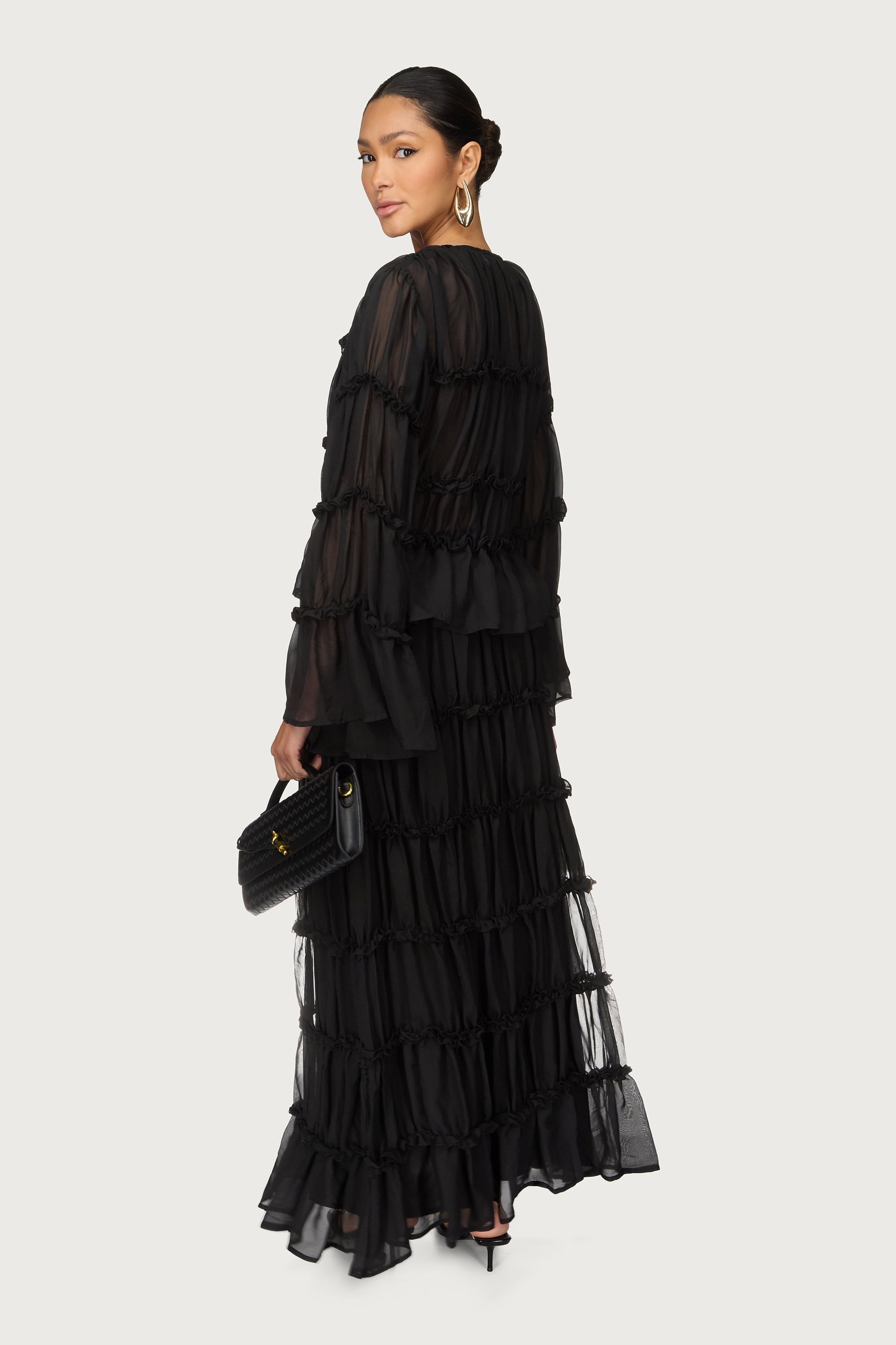 Tie Front Tiered Top - Black Abayas Veiled
