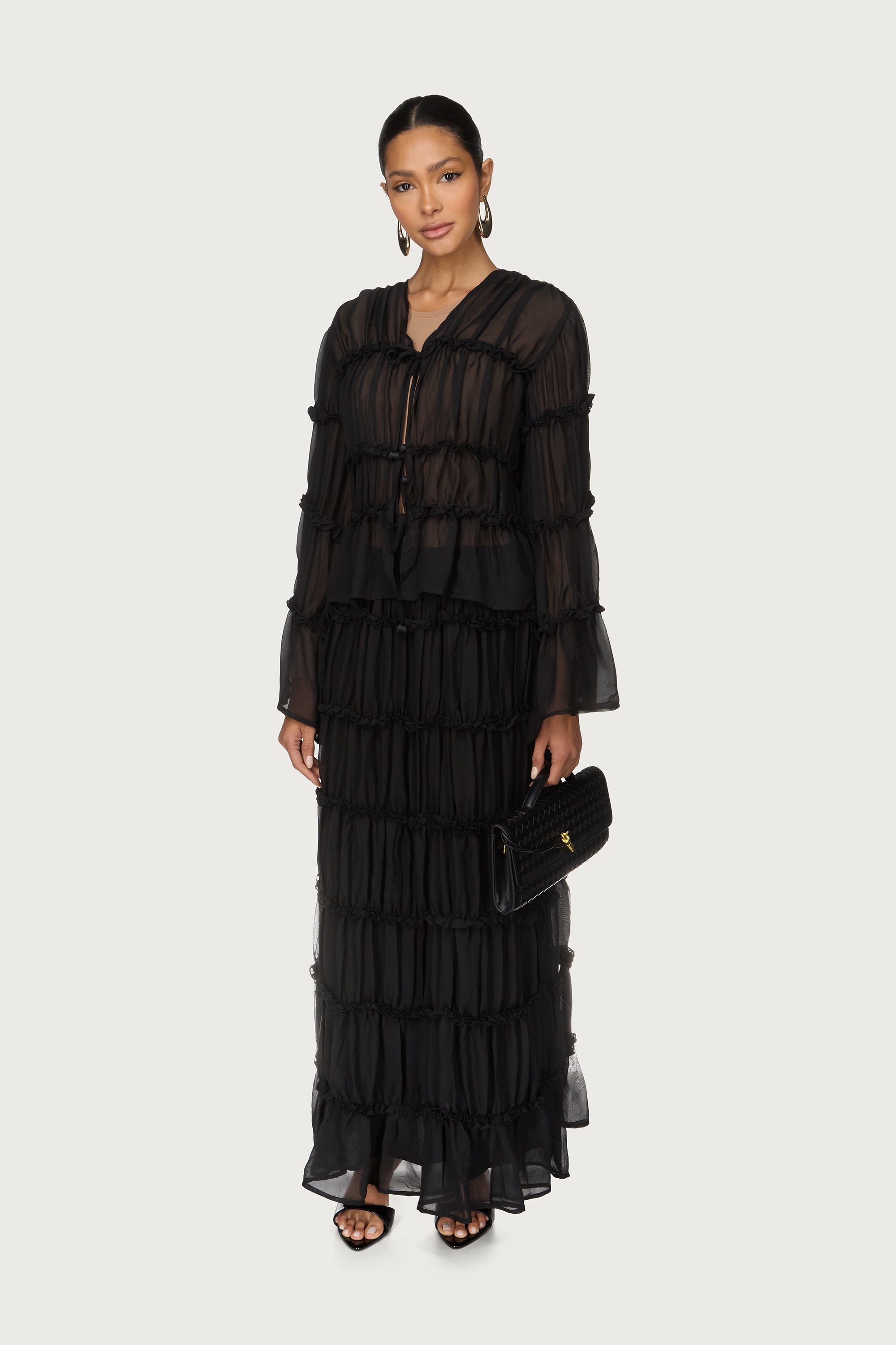 Tie Front Tiered Top - Black Abayas Veiled