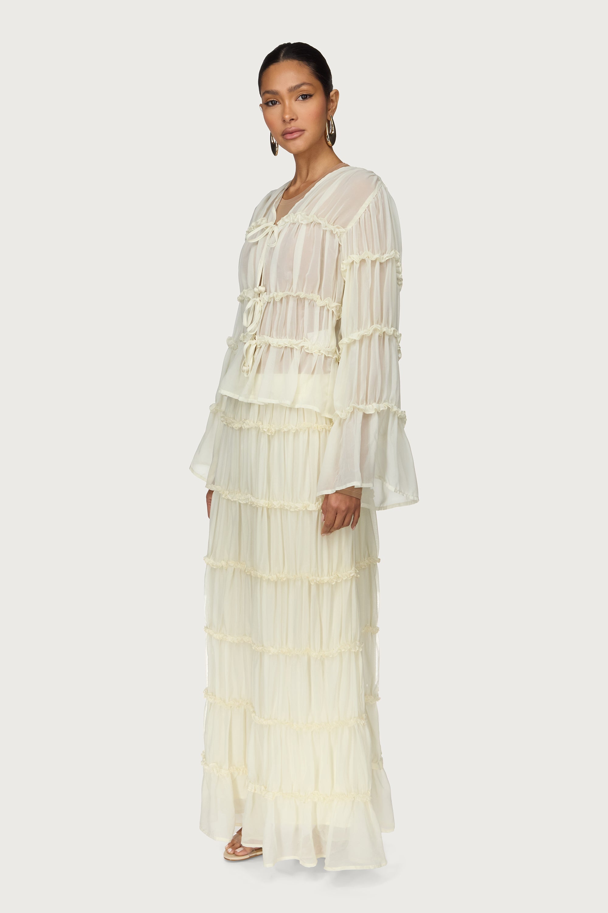 Tie Front Tiered Top - Off White Abayas Veiled