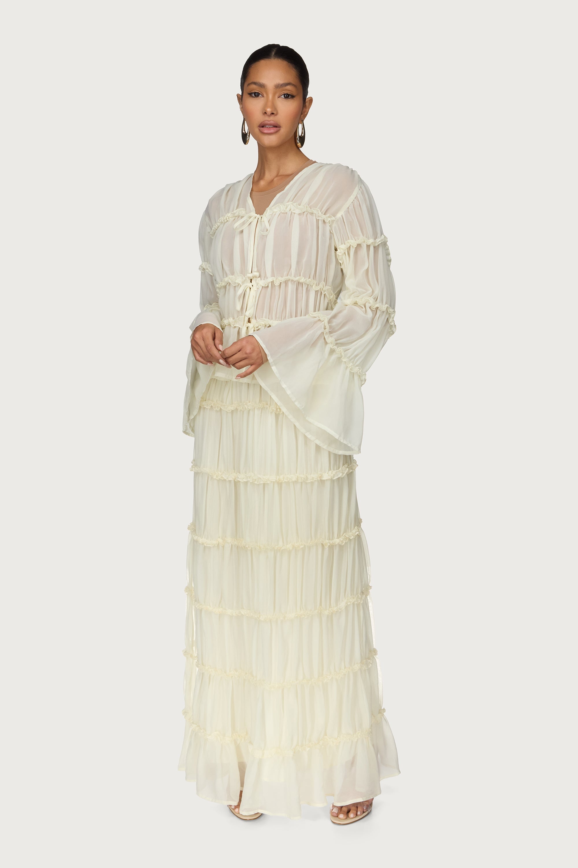 Tie Front Tiered Top - Off White Abayas Veiled
