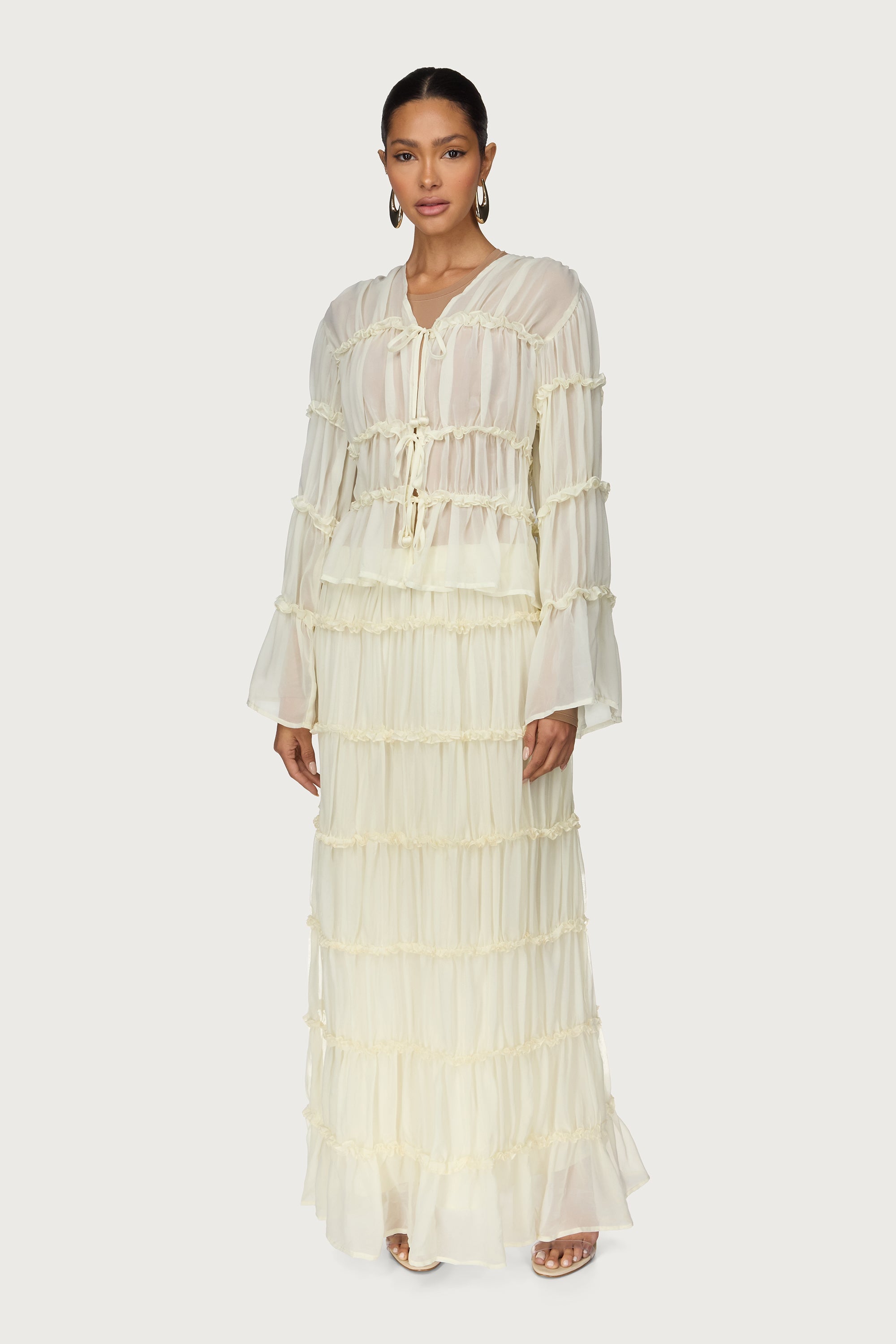 Tie Front Tiered Top - Off White Abayas Veiled