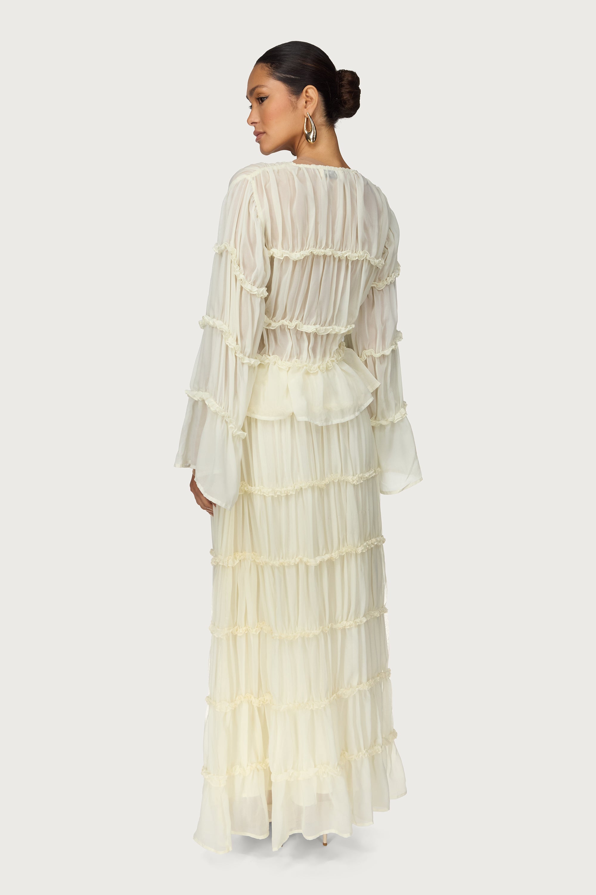 Tie Front Tiered Top - Off White Abayas Veiled
