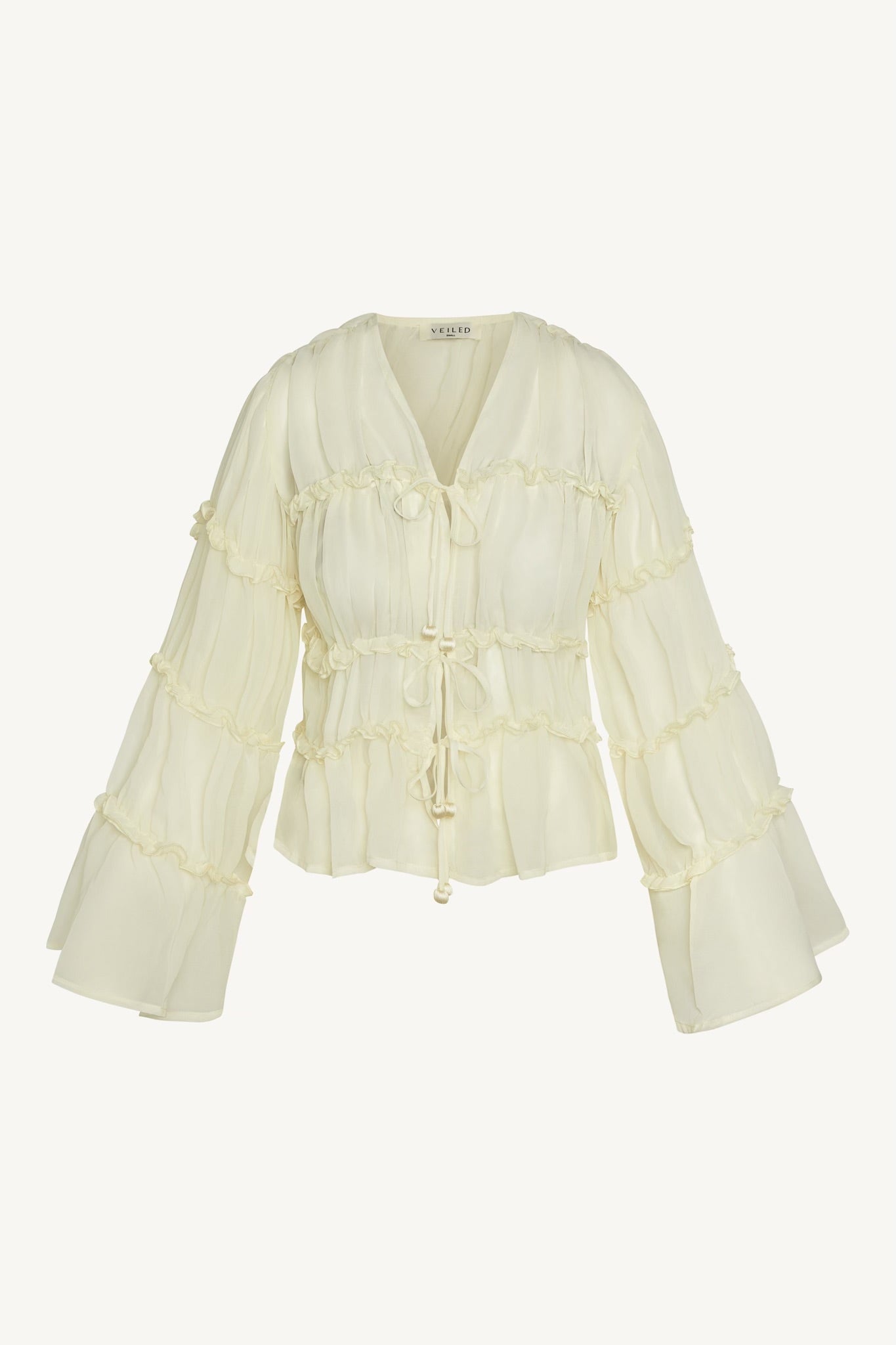 Tie Front Tiered Top - Off White Abayas Veiled
