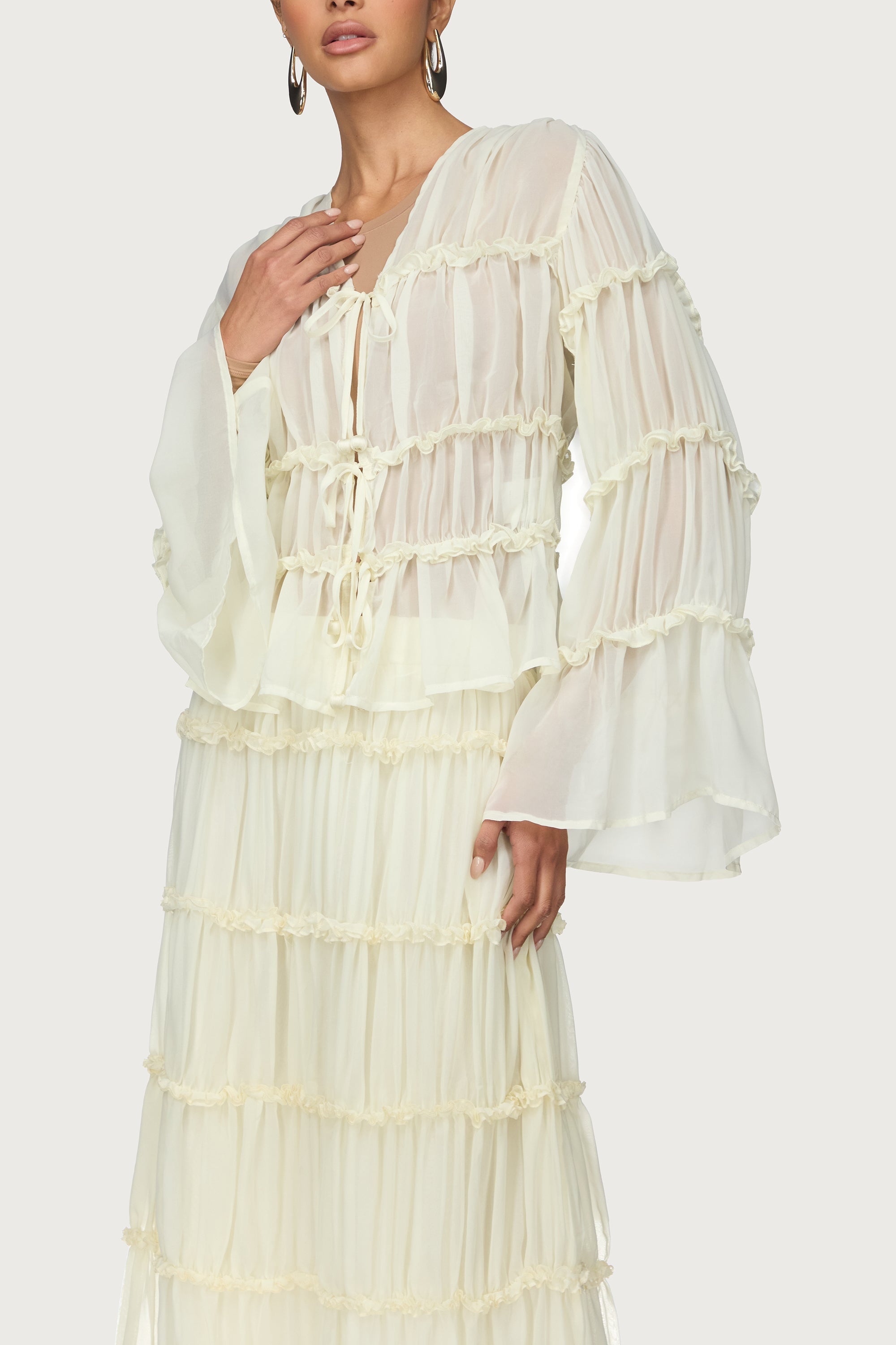 Tie Front Tiered Top - Off White Abayas Veiled